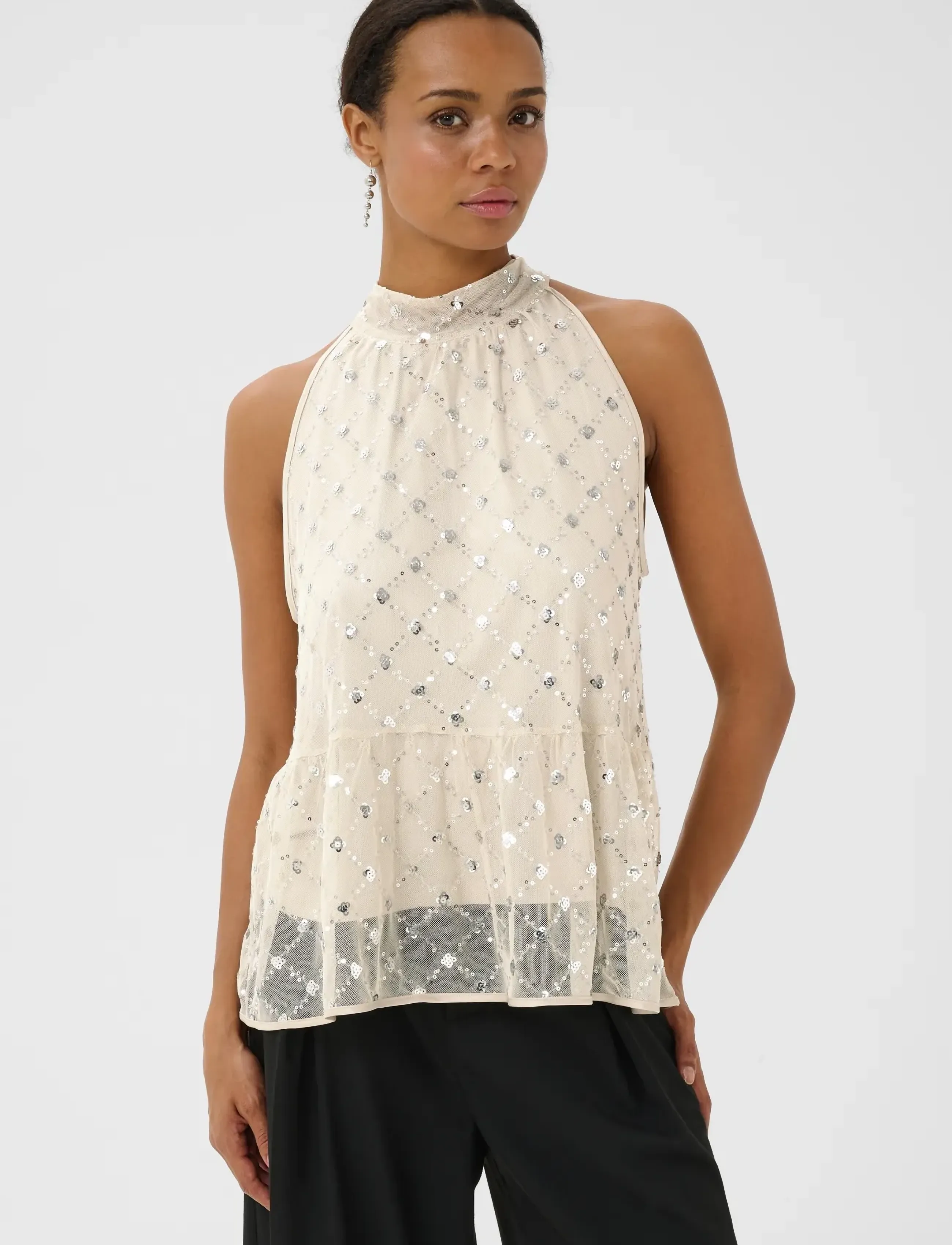 Part Two DirtsaPW Top - Tøj - GREY METALLIC PLACED SEQUINS / cream