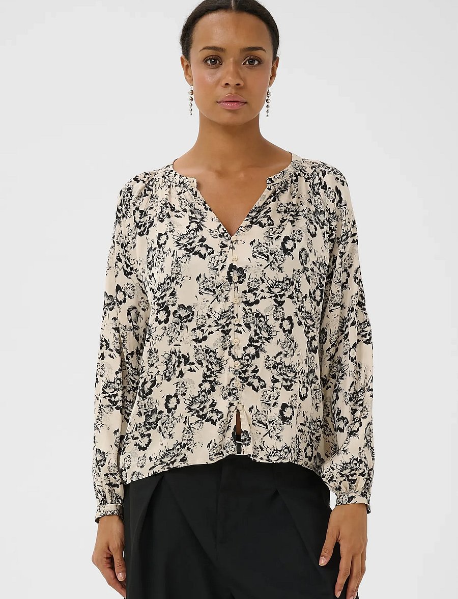 Part Two - DoaaPW Blouse - long sleeved blouses - black gradient flower - 0