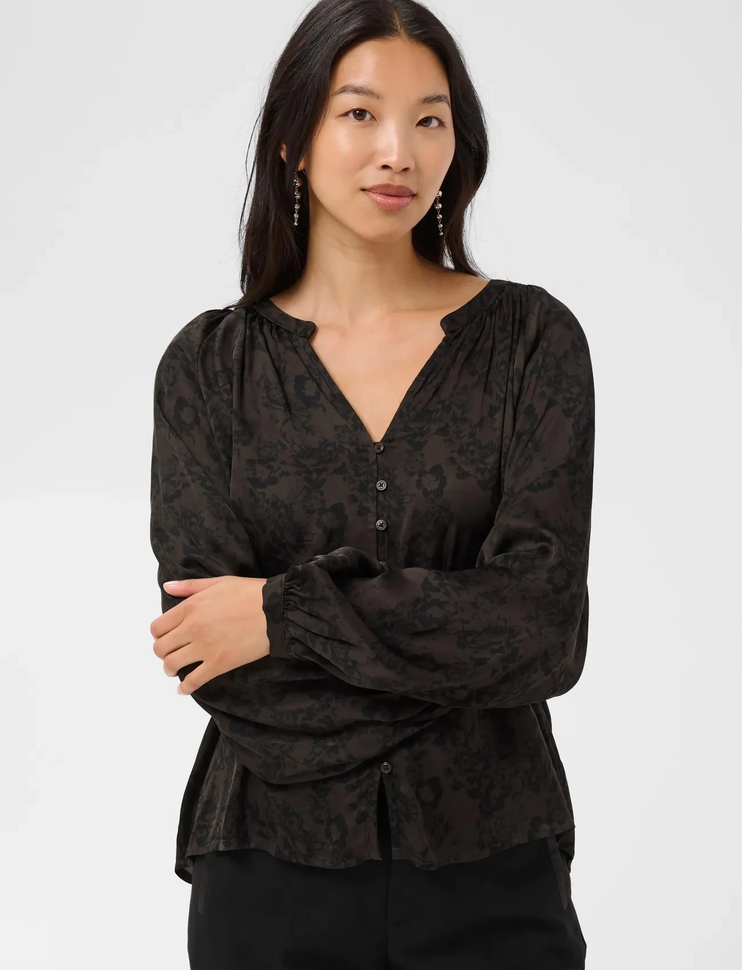 Part Two Doaapw Blouse, Kvinder, Mønstret Langærmet Bluse, Brun, Str: 44