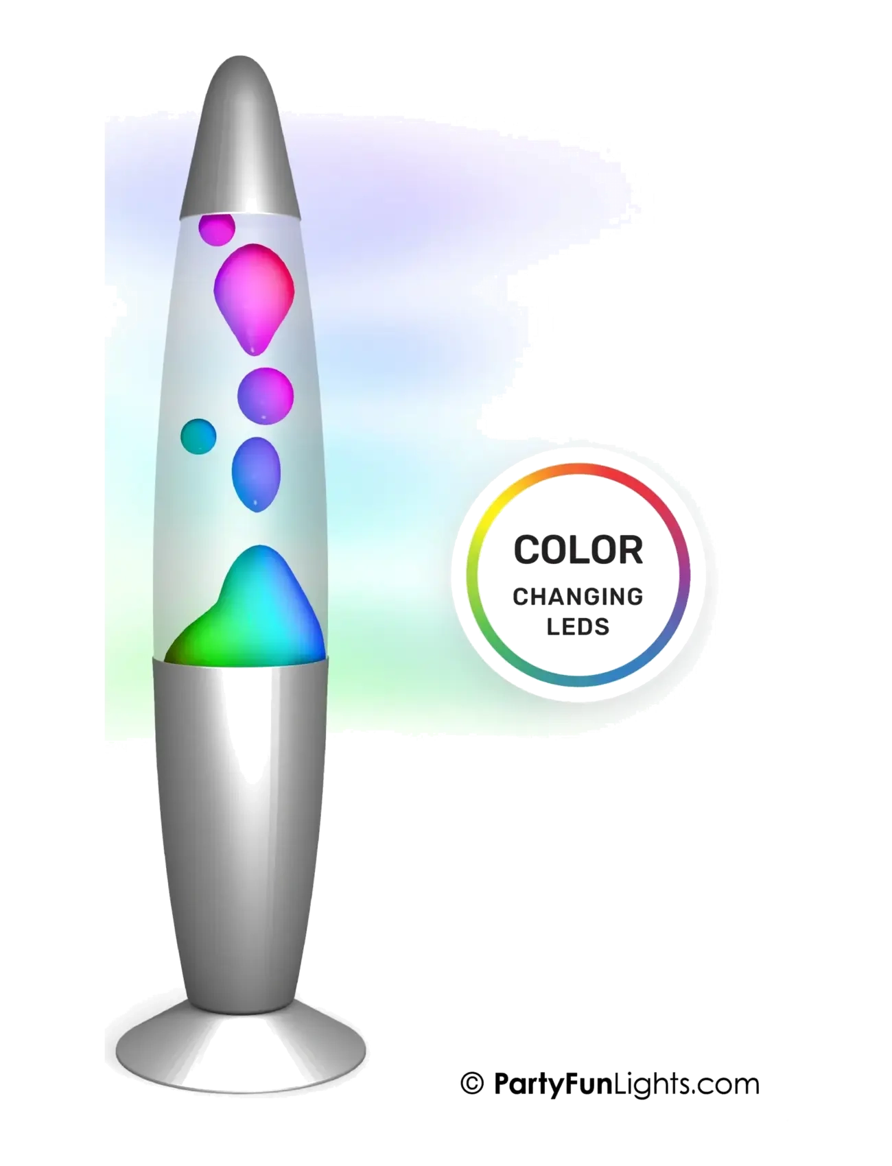 Party Fun Lights Color Changing Led Lava Lamp H: 34cm, One Size, Silver, Lamper > Bordlamper, Unisex