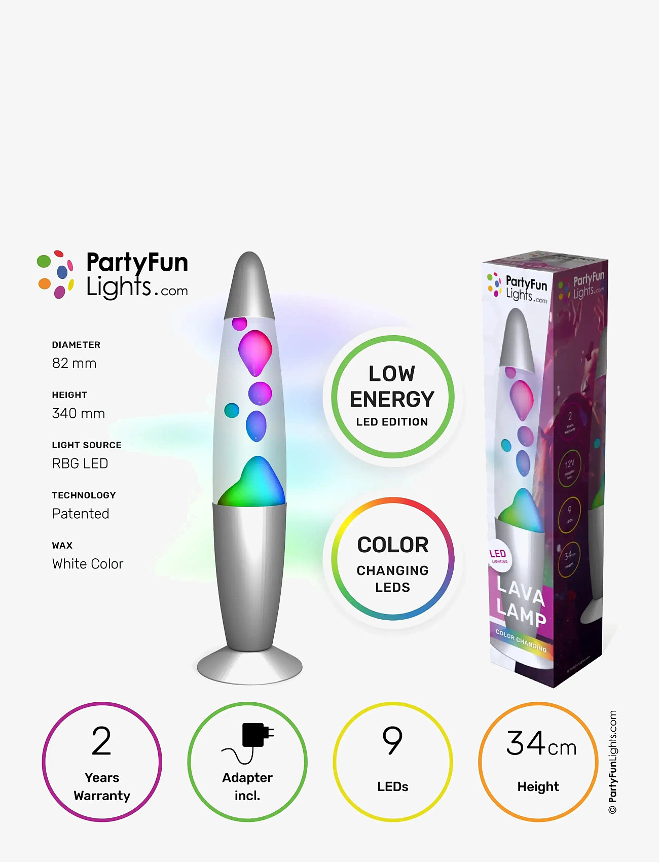 Party Fun Lights - Color Changing LED Lava Lamp H: 34cm - køb efter pris - black - 1