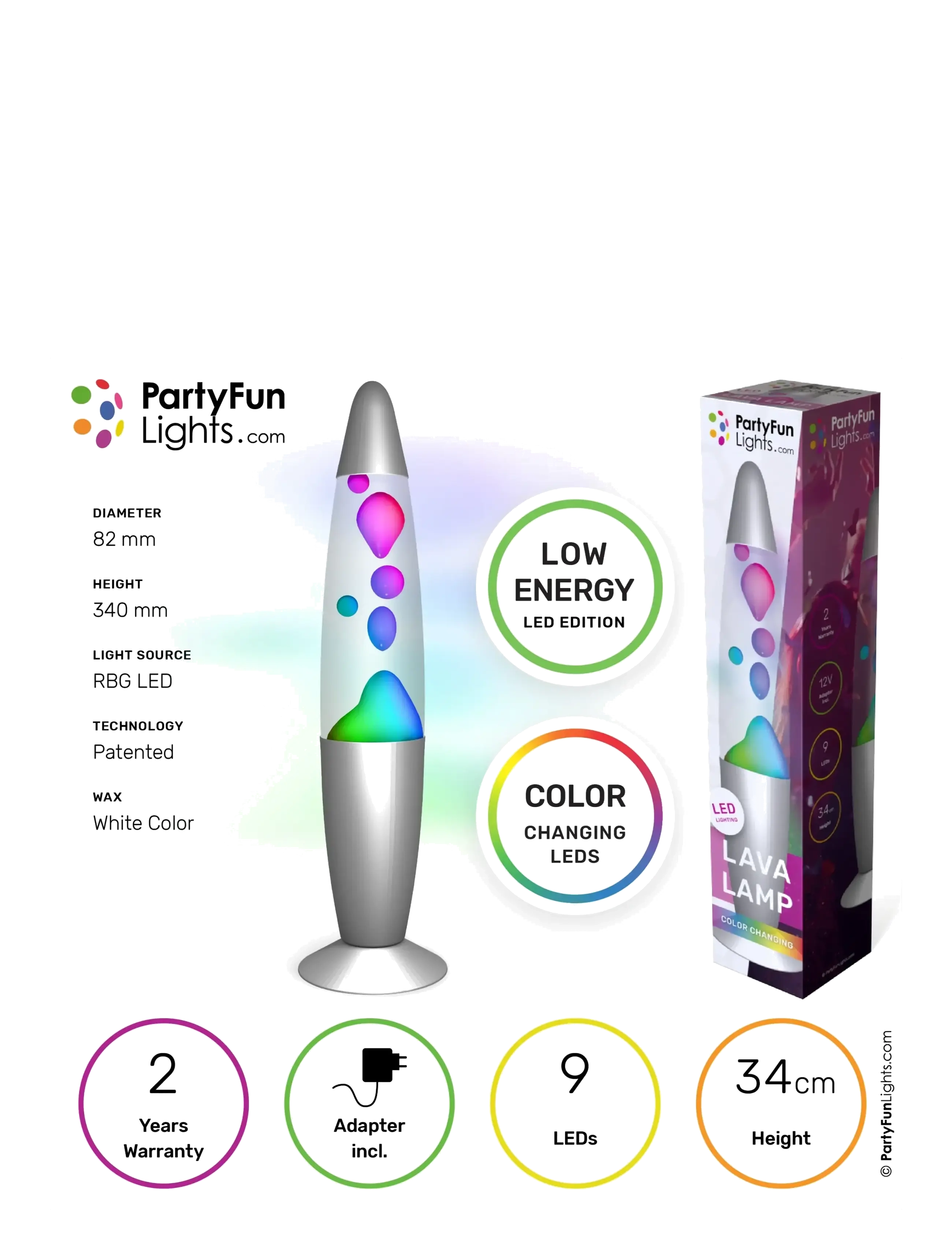 Party Fun Lights - Color Changing LED Lava Lamp H: 34cm - bordlamper - black - 1