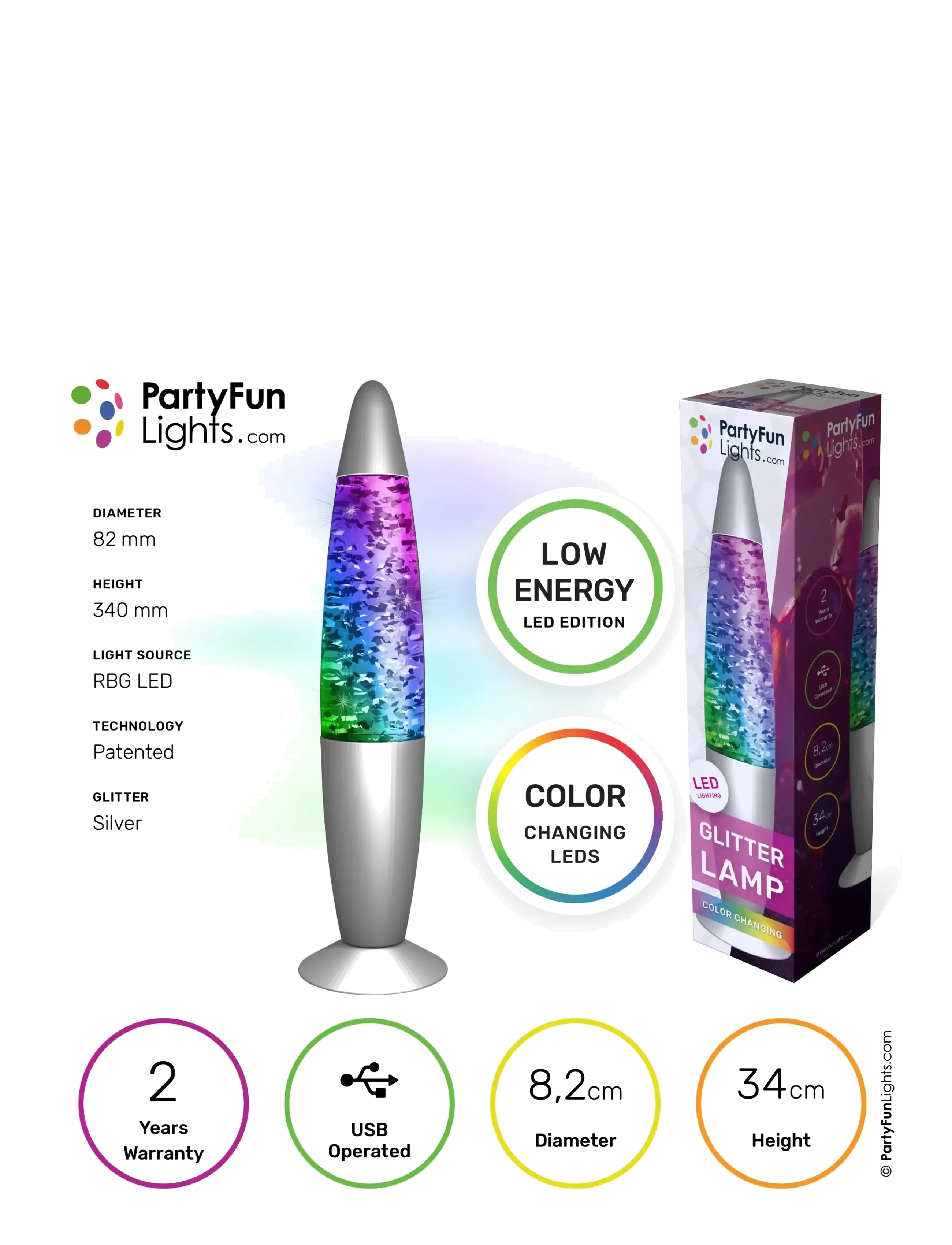Party Fun Lights - Color Changing LED Glitter Lamp H: 34cm - bordlamper - black - 1