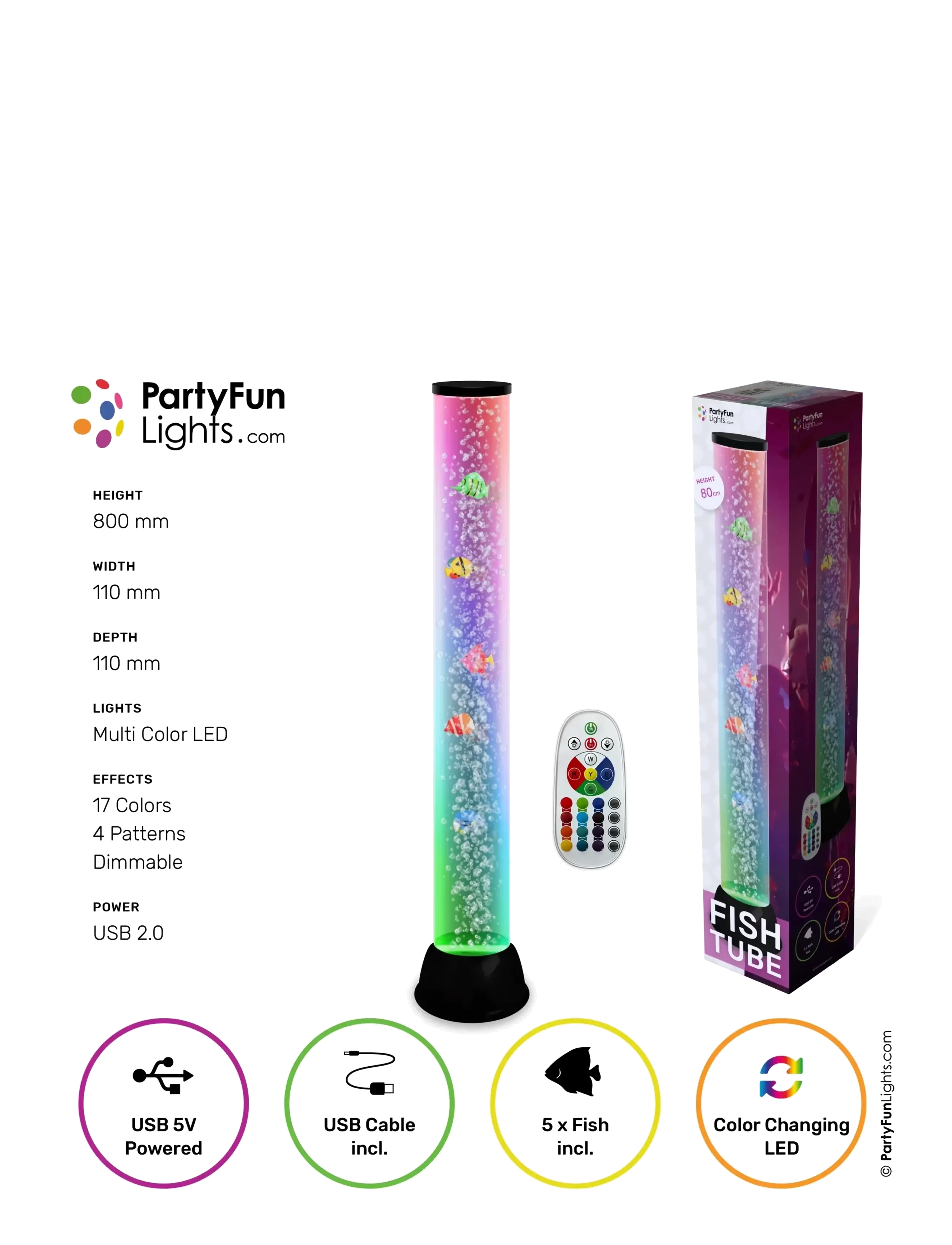 Party Fun Lights - XXL Fish Tube Lamp H: 80cm - borðlampar - black - 1