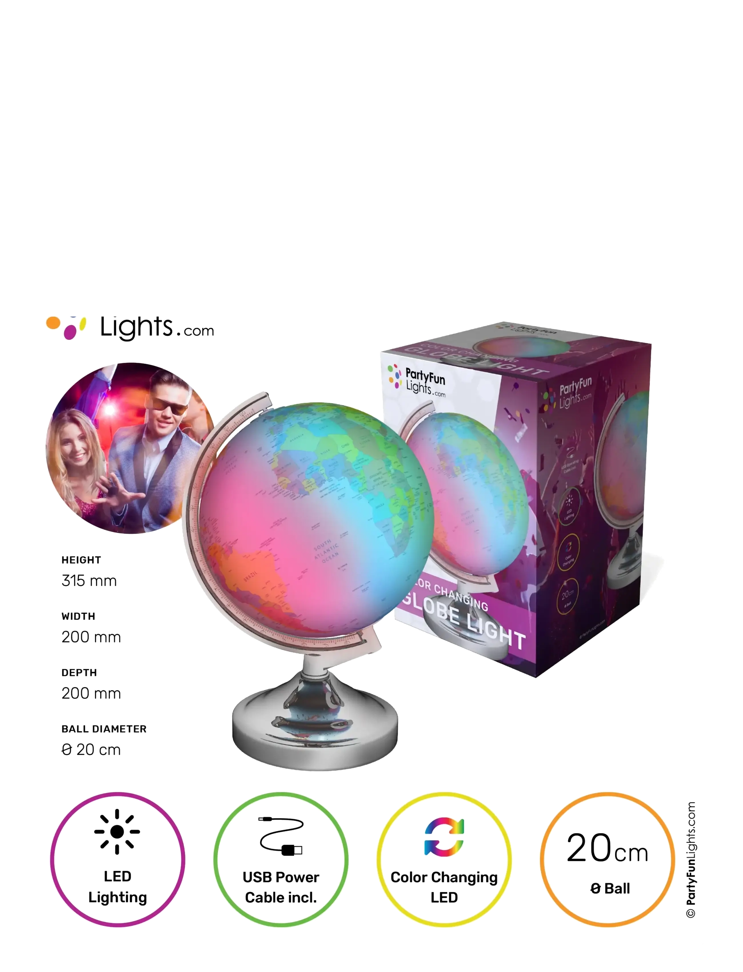 Party Fun Lights - GLOBE LAMP - COLOR CHANGING - 5V - nattlampor - multi clolured - 1