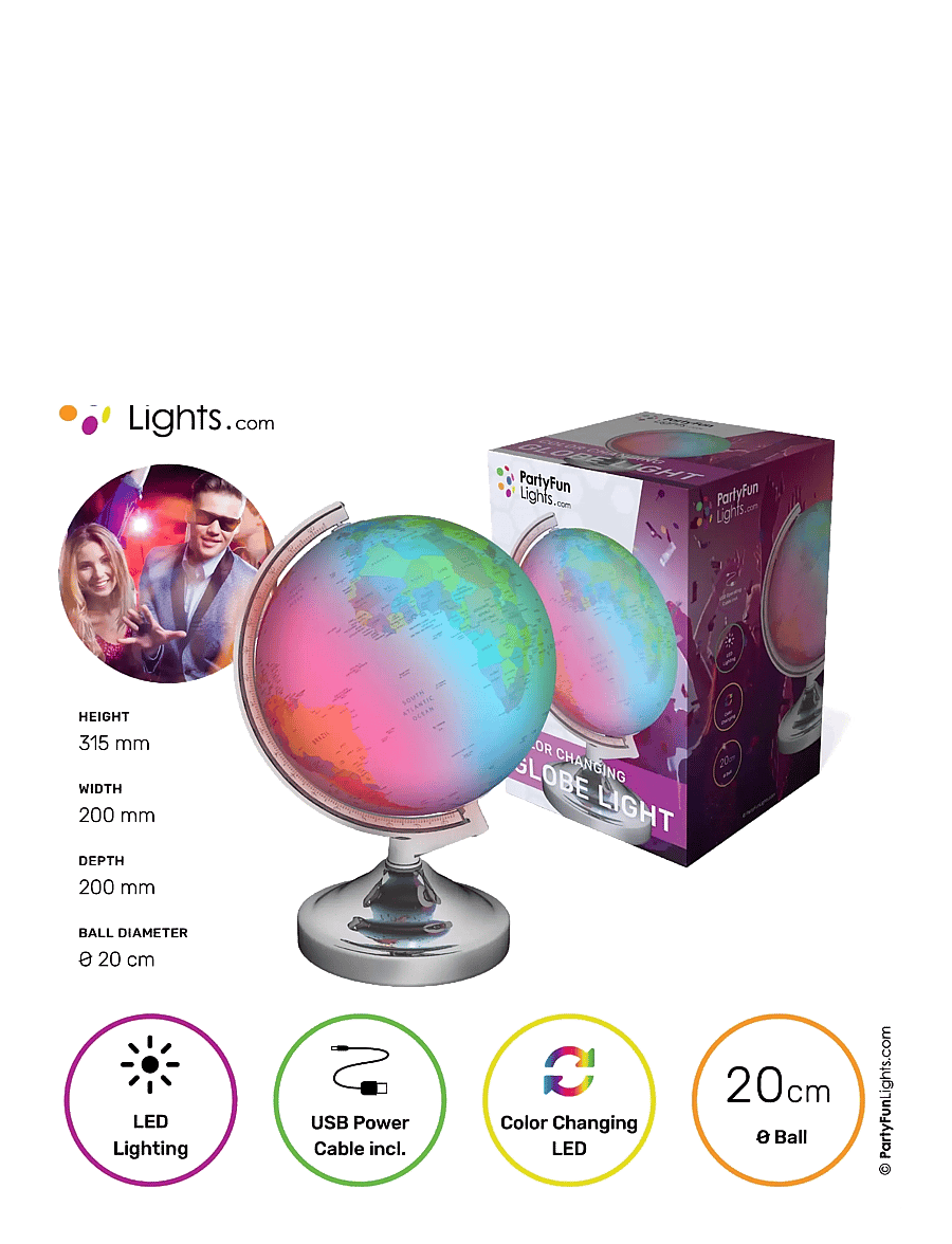 Party Fun Lights - GLOBE LAMP - COLOR CHANGING - 5V - nattlampor - multi clolured - 1