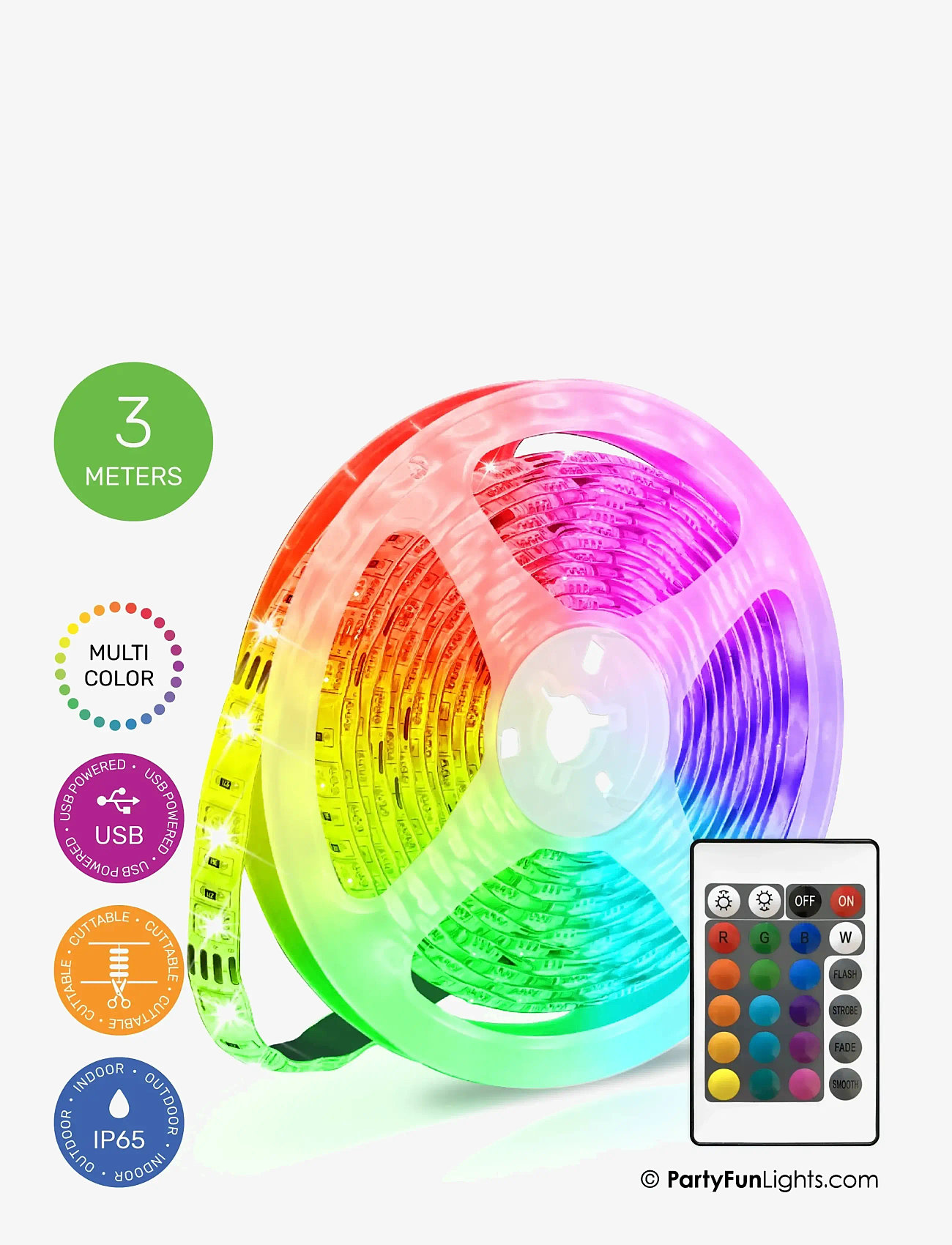 Party Fun Lights - USB LED Light Strip - 3m Including Remote Control - køb efter pris - multi clolured - 0