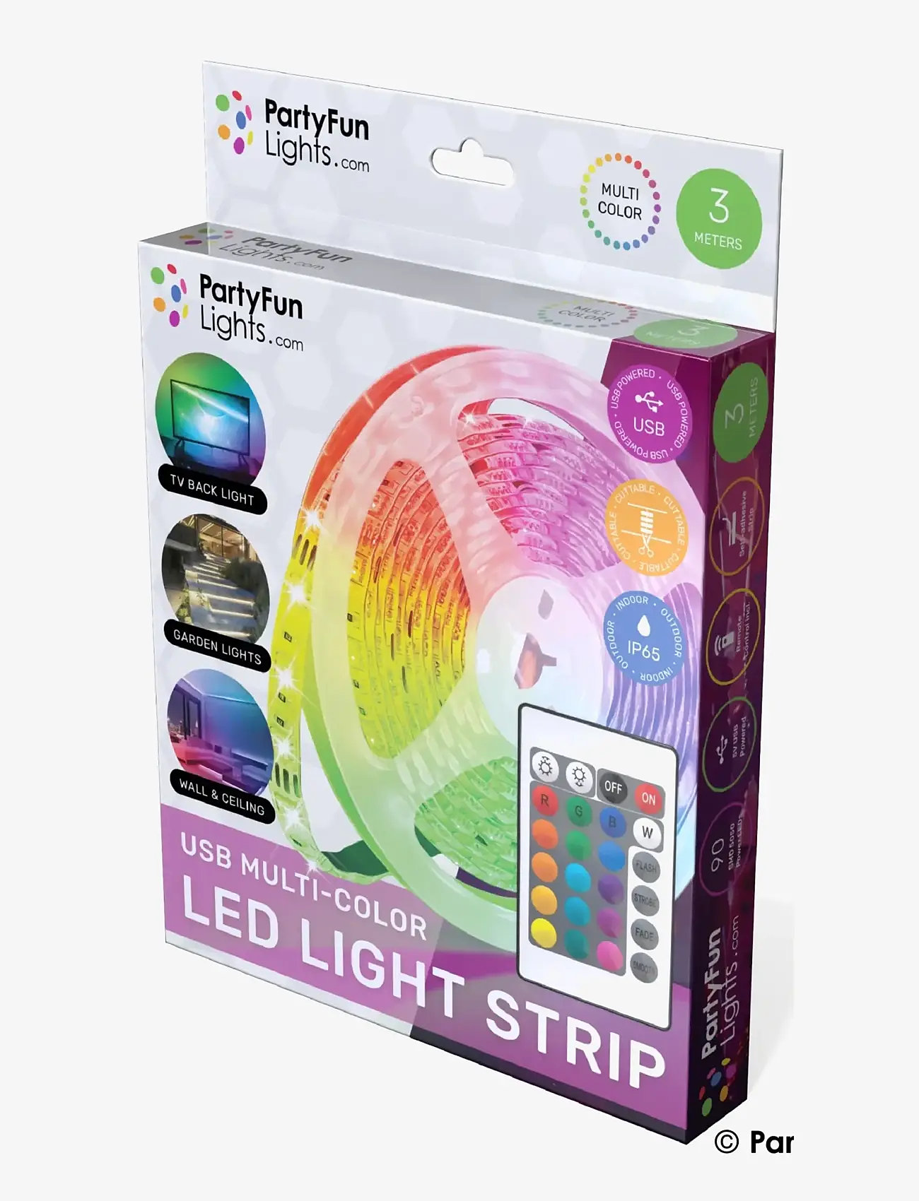 Party Fun Lights - USB LED Light Strip - 3m Including Remote Control - køb efter pris - multi clolured - 1