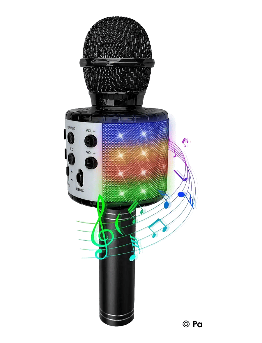 Party Fun Lights - Black Karaoke Mic W/Light & Speaker - musikinstrumenter - black - 0