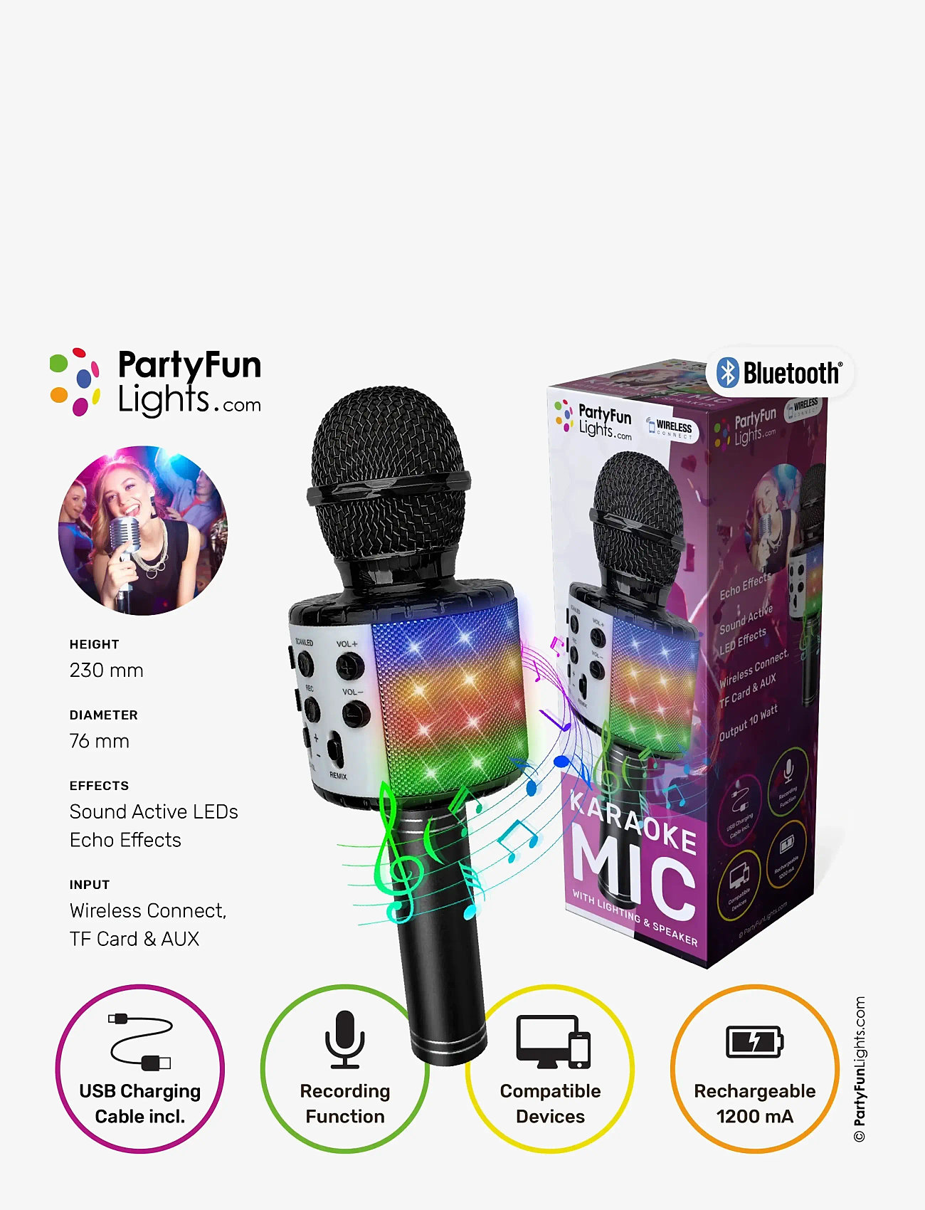 Party Fun Lights - Black Karaoke Mic W/Light & Speaker - musikinstrument - black - 1