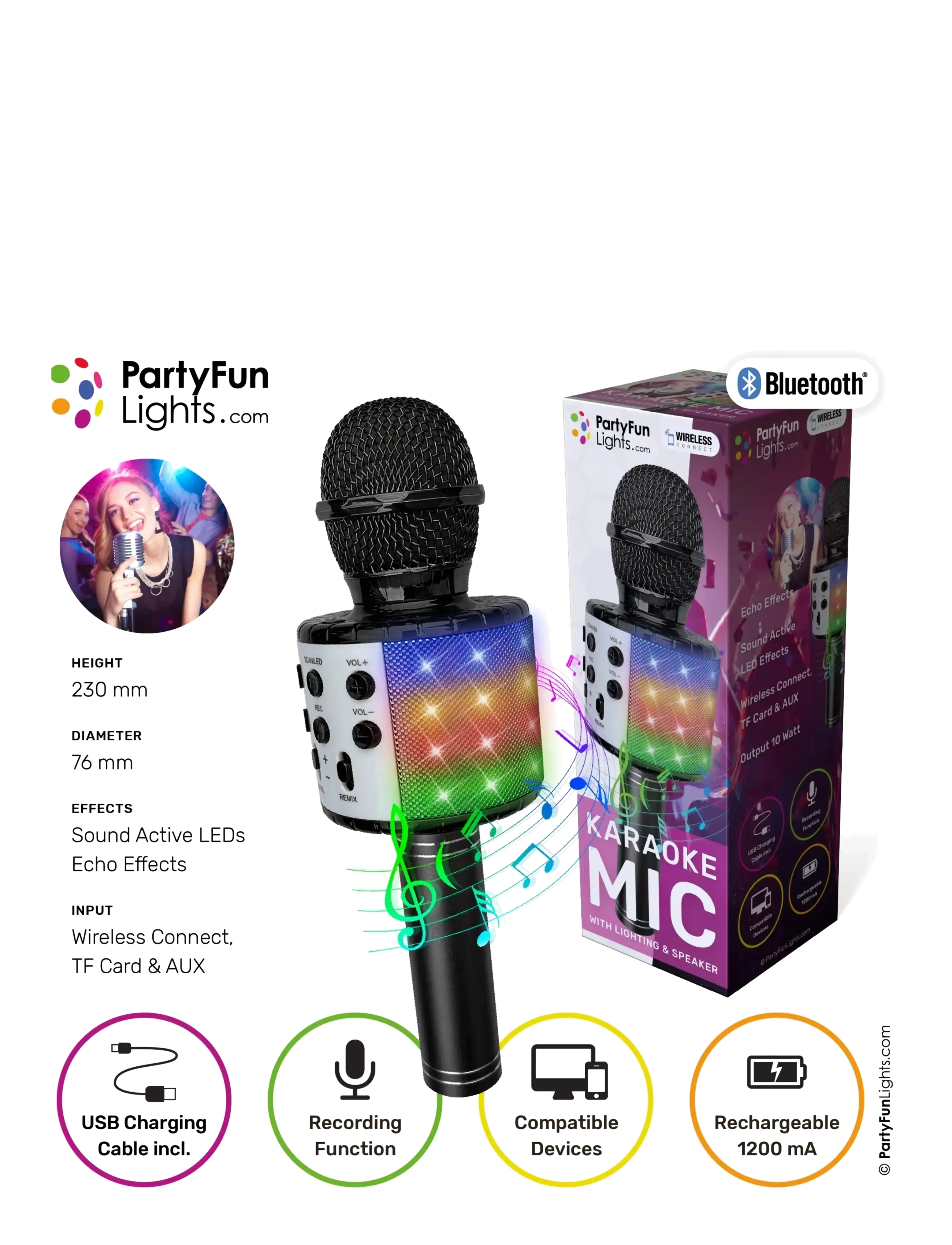 Party Fun Lights - Black Karaoke Mic W/Light & Speaker - musikinstrument - black - 1