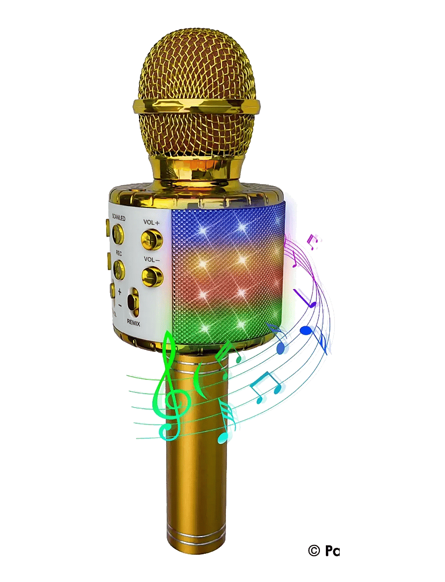 Party Fun Lights - Gold Karaoke Mic W/Light & Speaker - elektroniikka & media - gold - 0