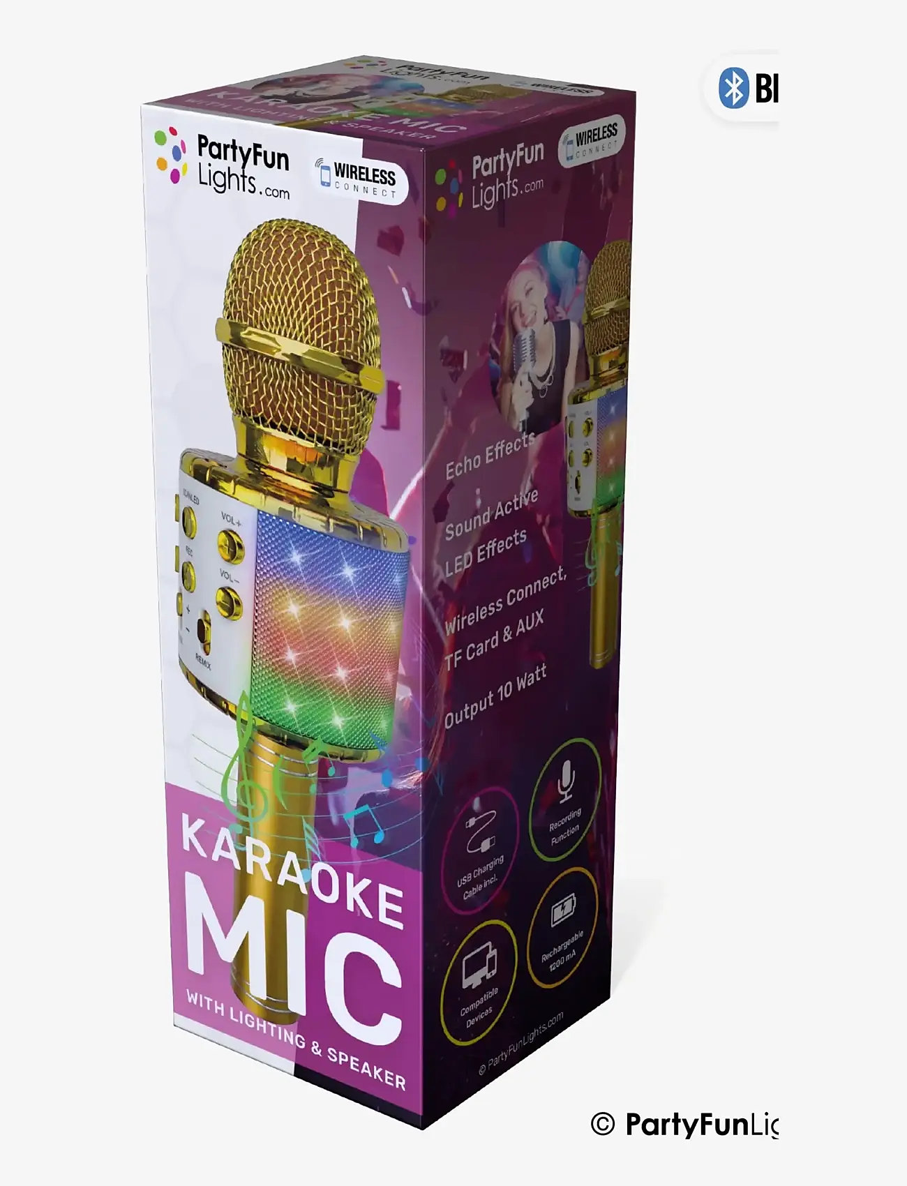 Party Fun Lights - Gold Karaoke Mic W/Light & Speaker - gold - 1