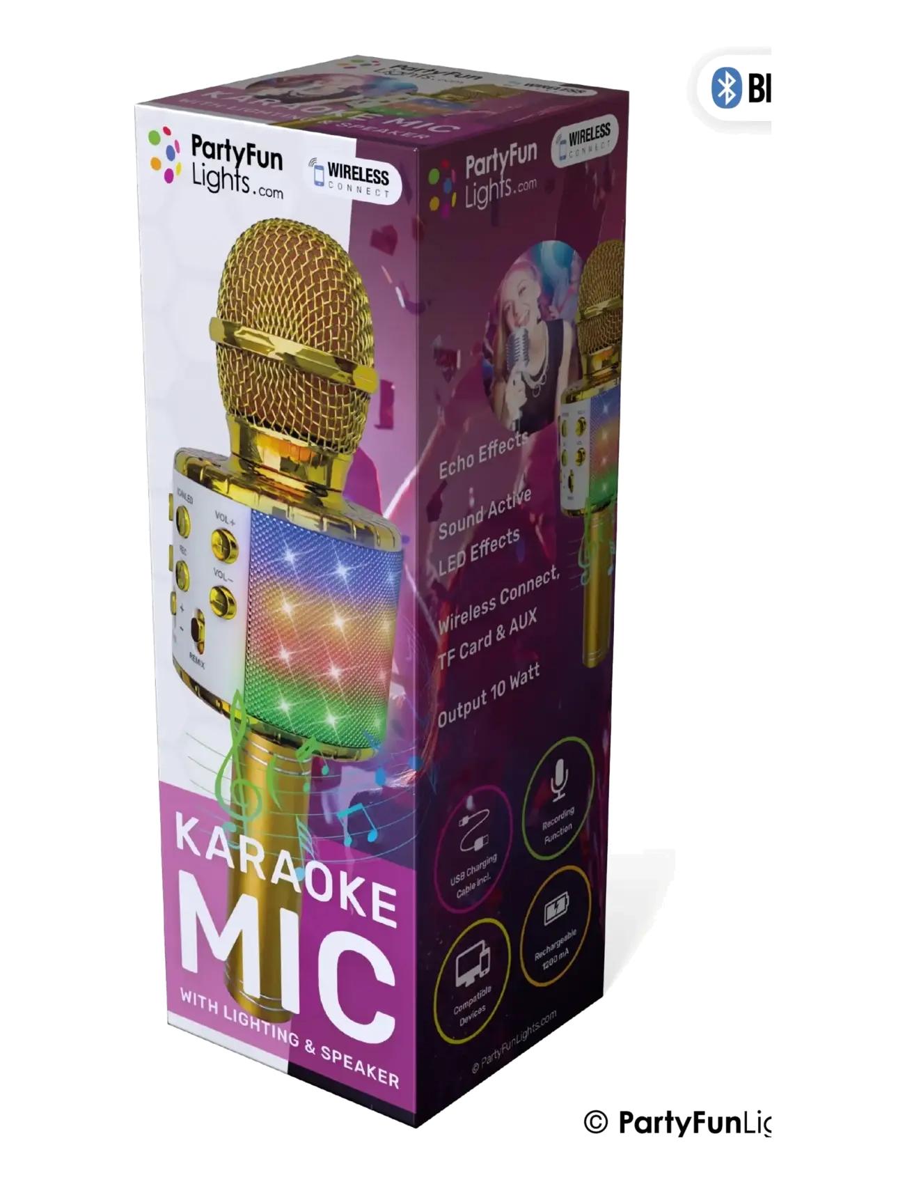 Party Fun Lights - Gold Karaoke Mic W/Light & Speaker - elektronik & media - gold - 1