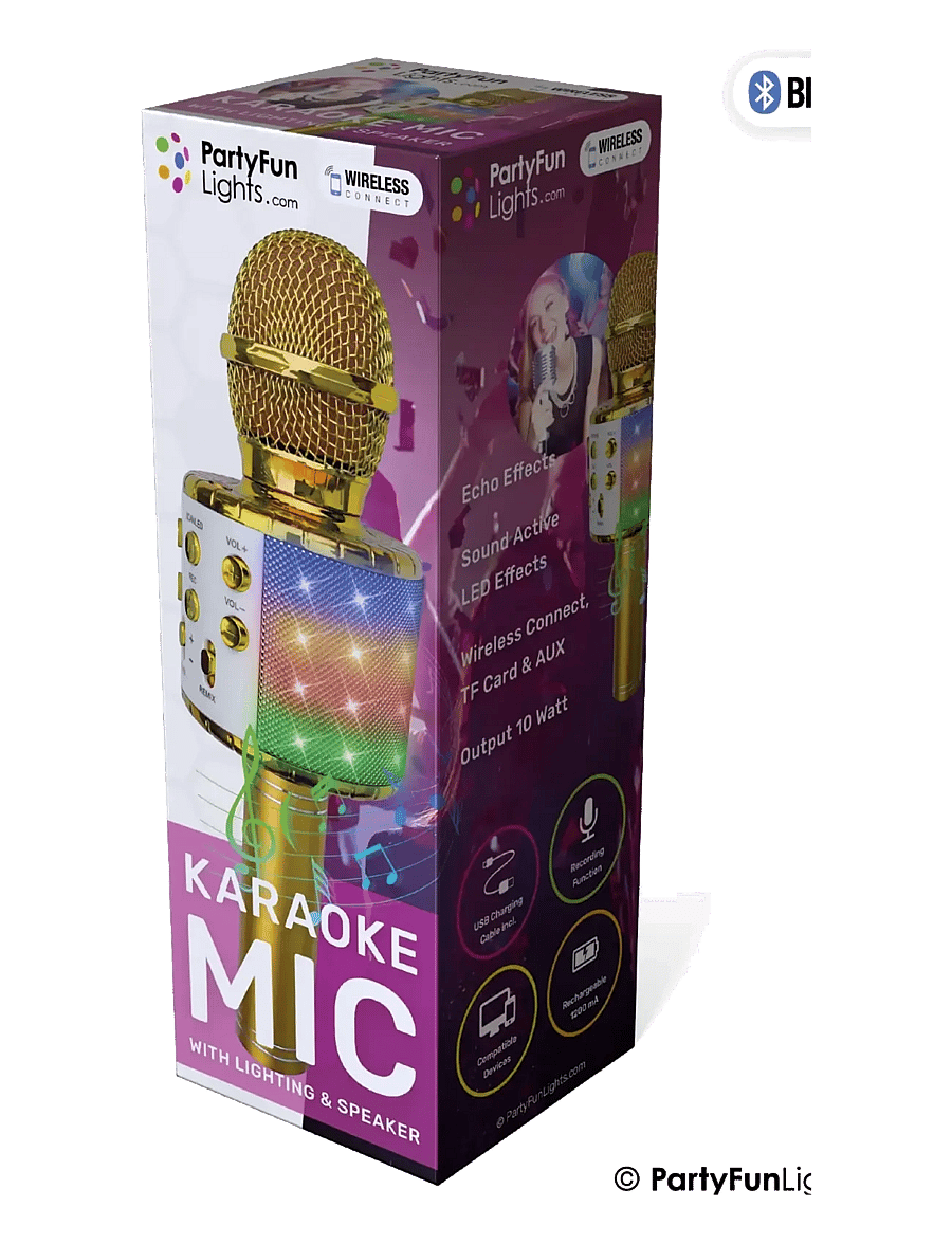 Party Fun Lights - Gold Karaoke Mic W/Light & Speaker - elektroniikka & media - gold - 1
