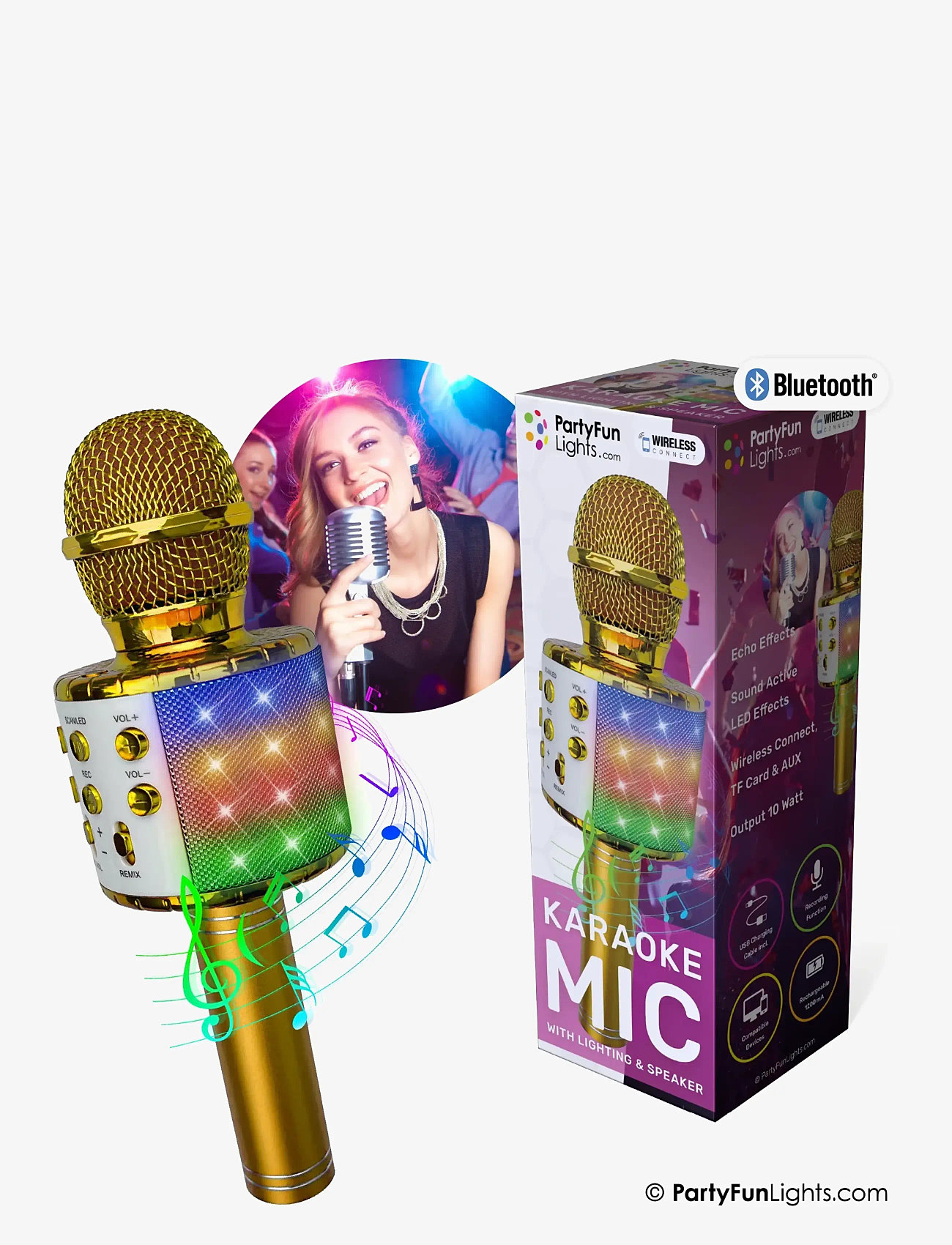 Party Fun Lights - Gold Karaoke Mic W/Light & Speaker - gold - 2