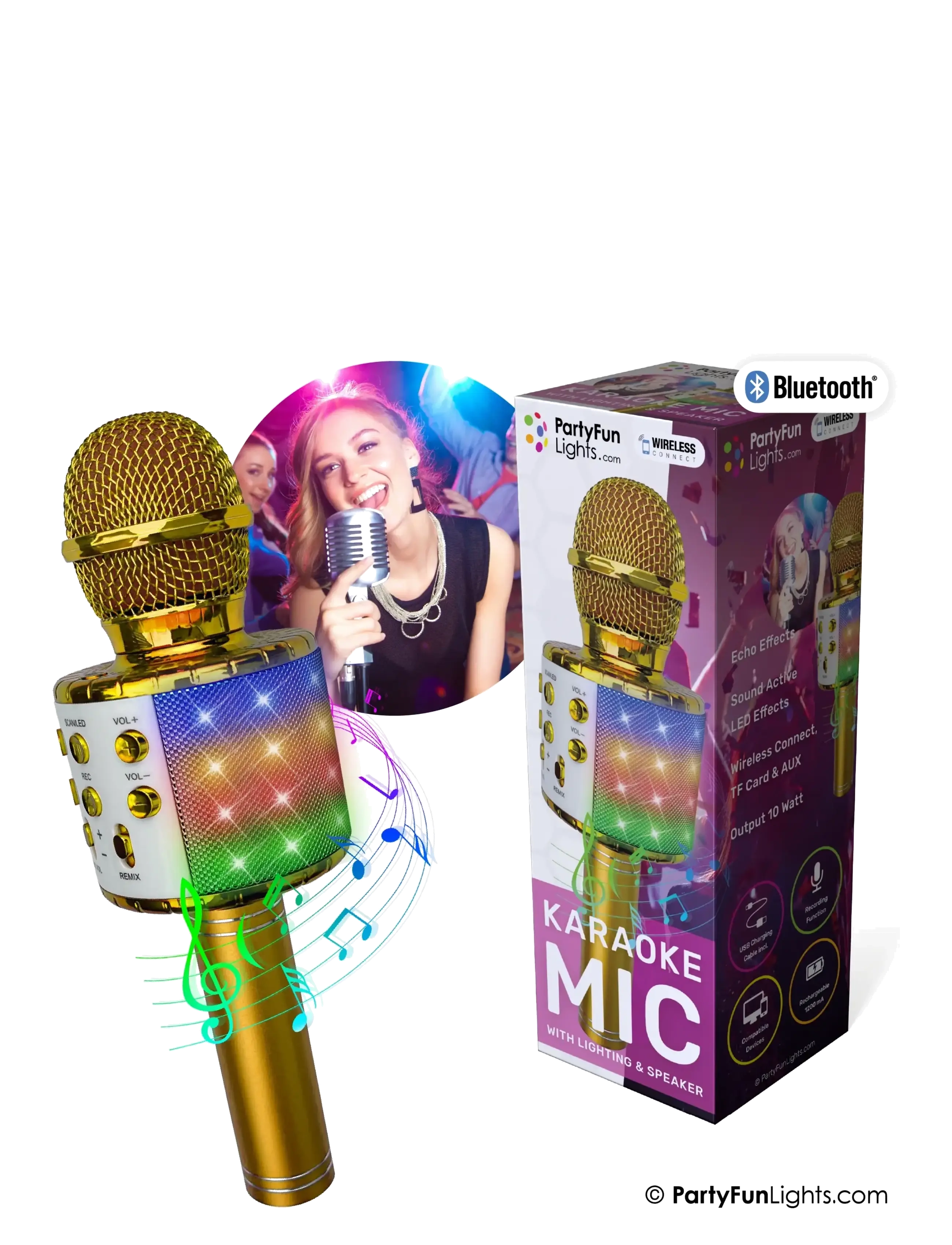 Party Fun Lights - Gold Karaoke Mic W/Light & Speaker - elektronik & media - gold - 2
