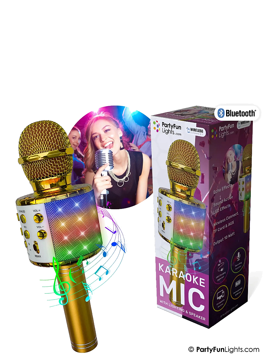Party Fun Lights - Gold Karaoke Mic W/Light & Speaker - elektroniikka & media - gold - 2