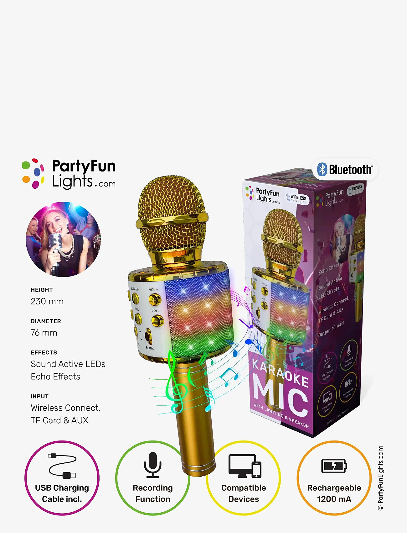 Party Fun Lights - Gold Karaoke Mic W/Light & Speaker - gold - 3