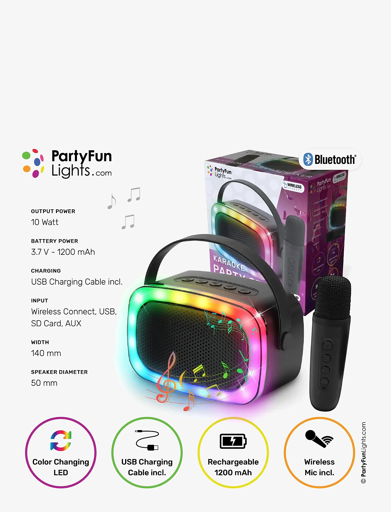 Party Fun Lights - Mini Karaoke Speaker Bluetooth W/Mic - højttalere - black - 1
