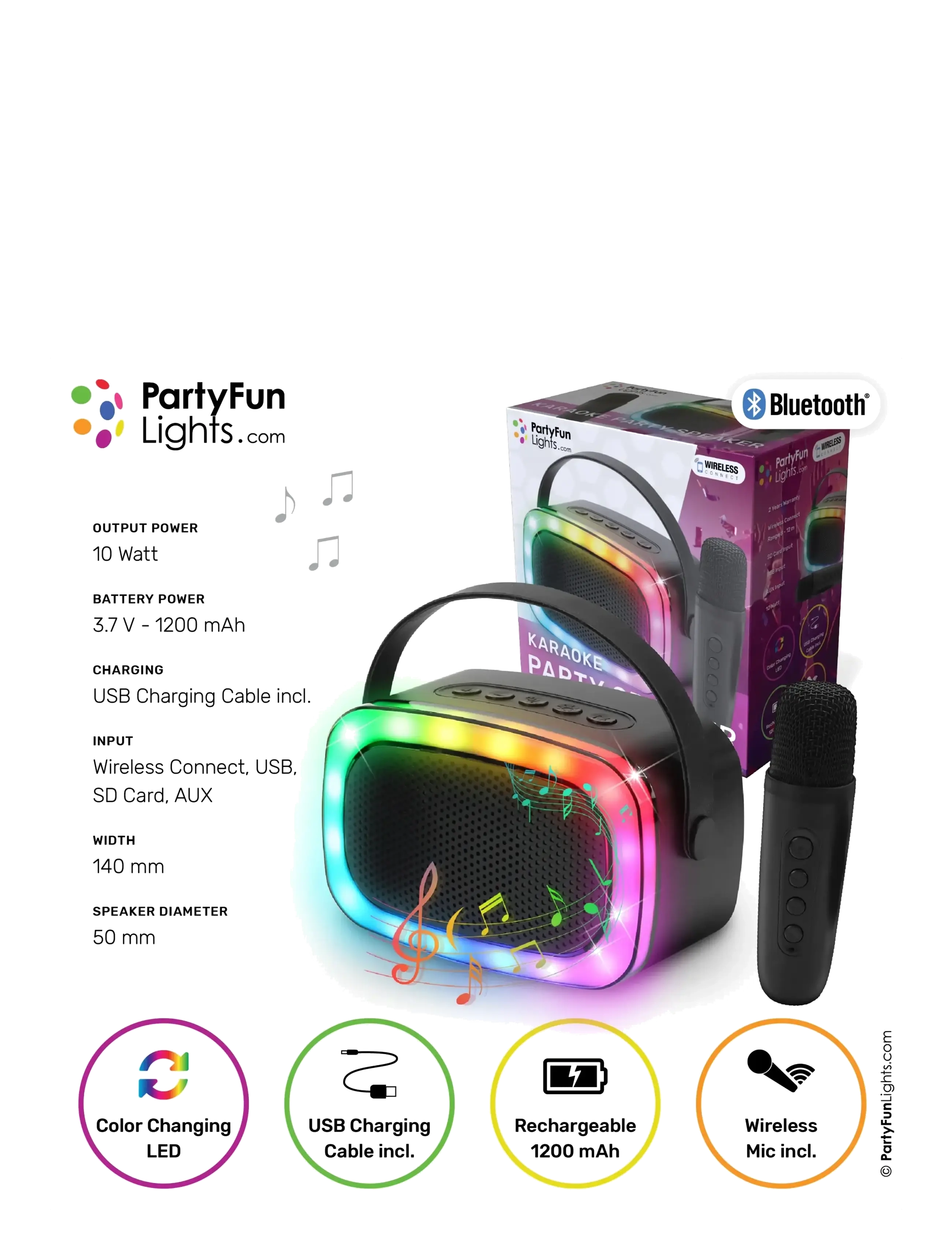Party Fun Lights - Mini Karaoke Speaker Bluetooth W/Mic - högtalare - black - 1