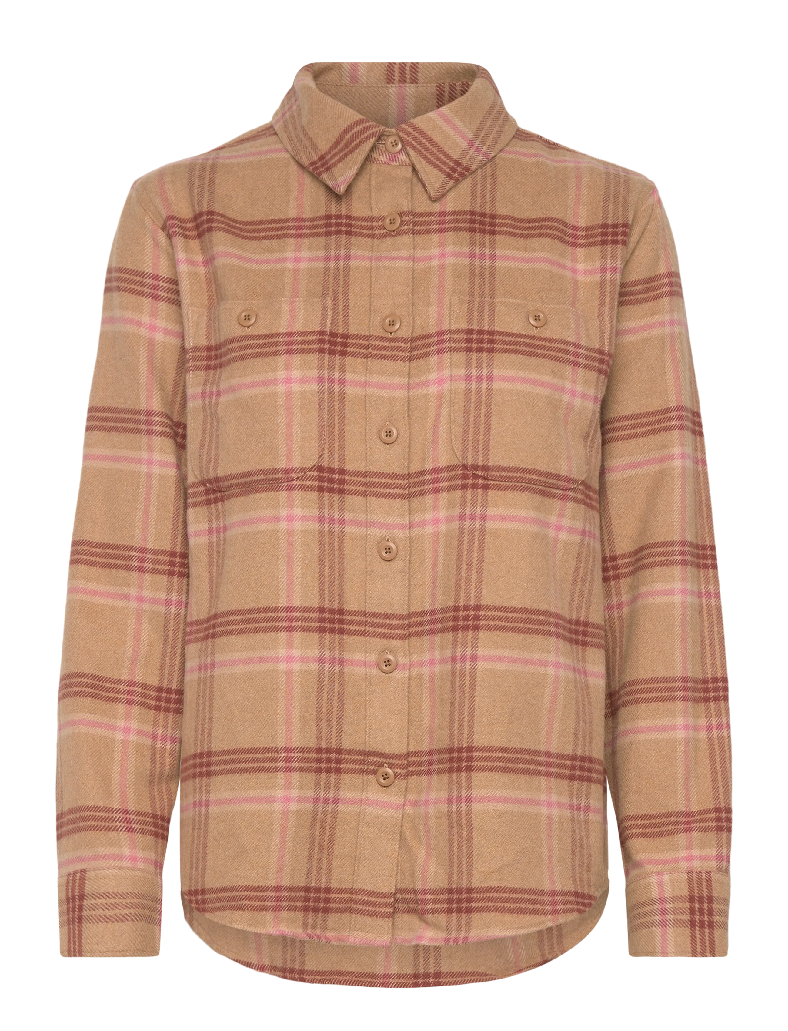 Patagonia W's Fjord Flannel Shirt - Riided - OLD SPRUCE: NEST BROWN / pink/rose
