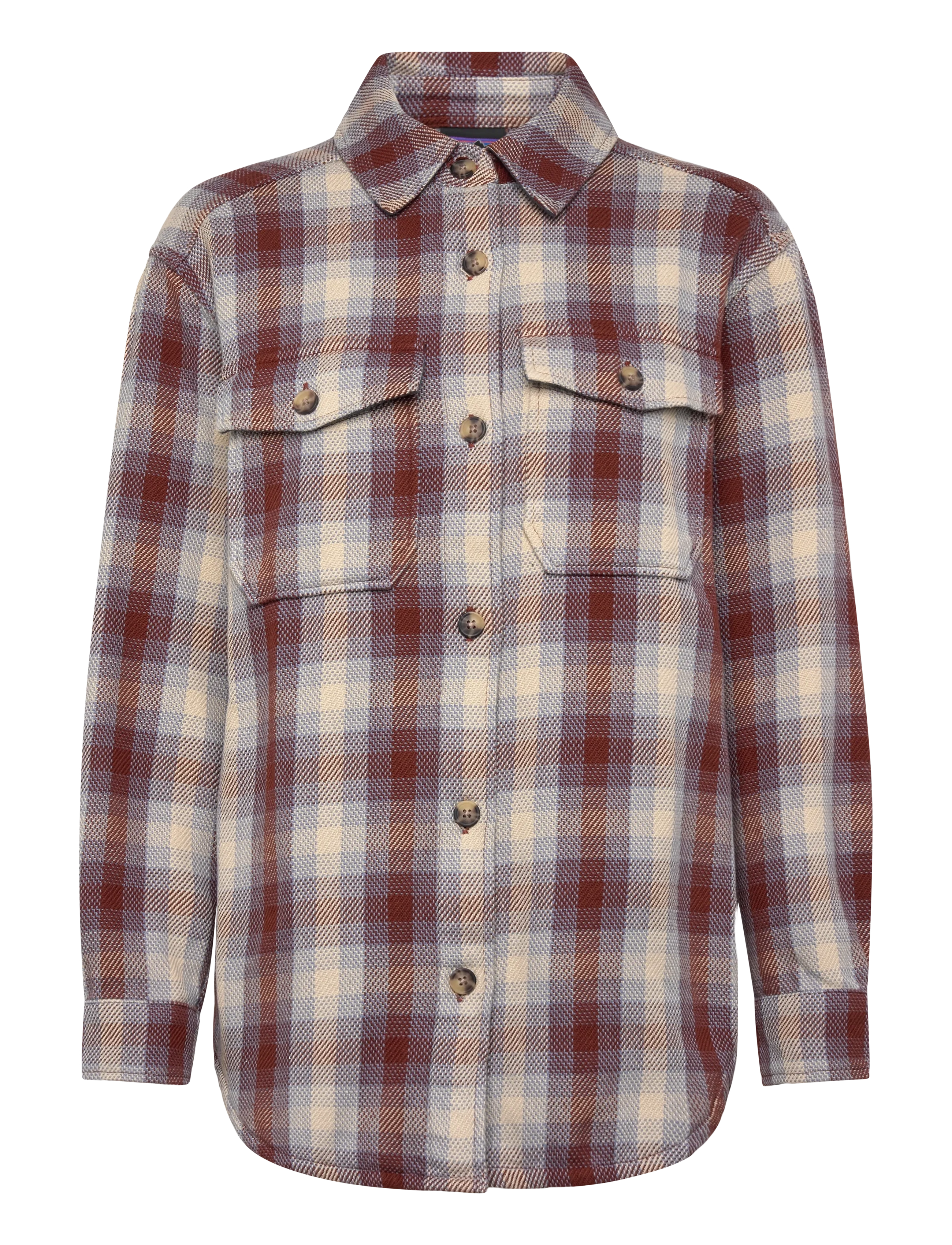 Patagonia W's Fjord Loft Overshirt Jkt - Clothing - ALPENGLOW: OAR TAN / burgundy