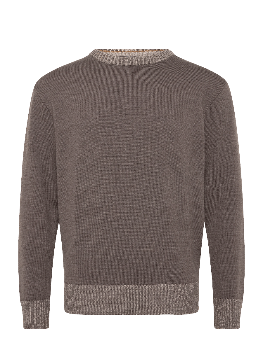 Paul & Shark - MEN'S KNITTED WOOL ROUNDNECK SWEATER - rundhalsad - melange taupe - 0