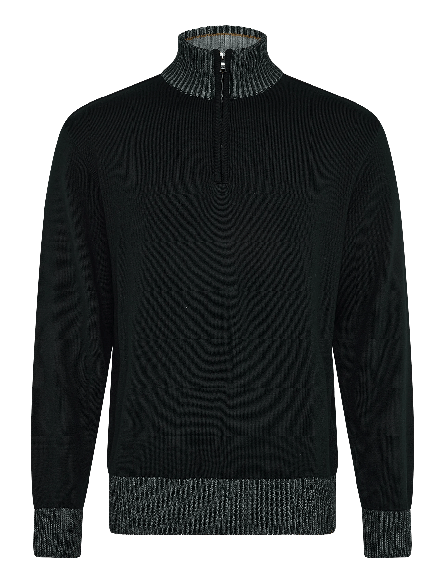 Paul & Shark - MEN'S KNITTED WOOL ZIPPED SWEATER - halfzip strik - black - 1