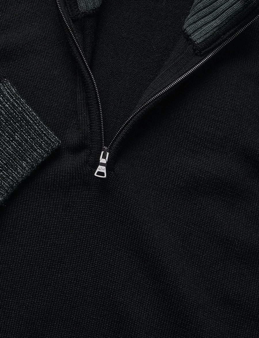 Paul & Shark - MEN'S KNITTED WOOL ZIPPED SWEATER - halfzip strik - black - 5