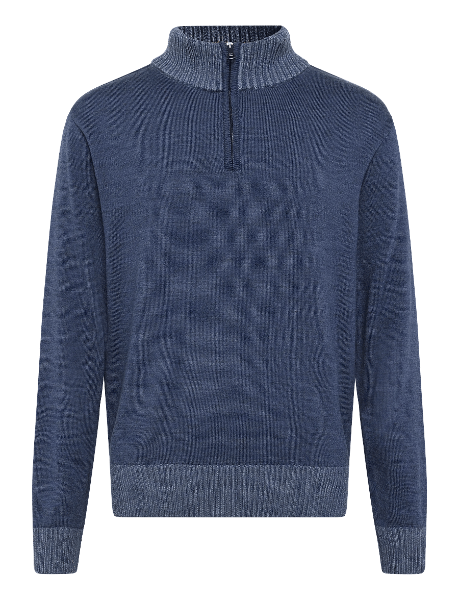 Paul & Shark - MEN'S KNITTED WOOL ZIPPED SWEATER - pullover mit halbem reißverschluss - cadet blue - 0