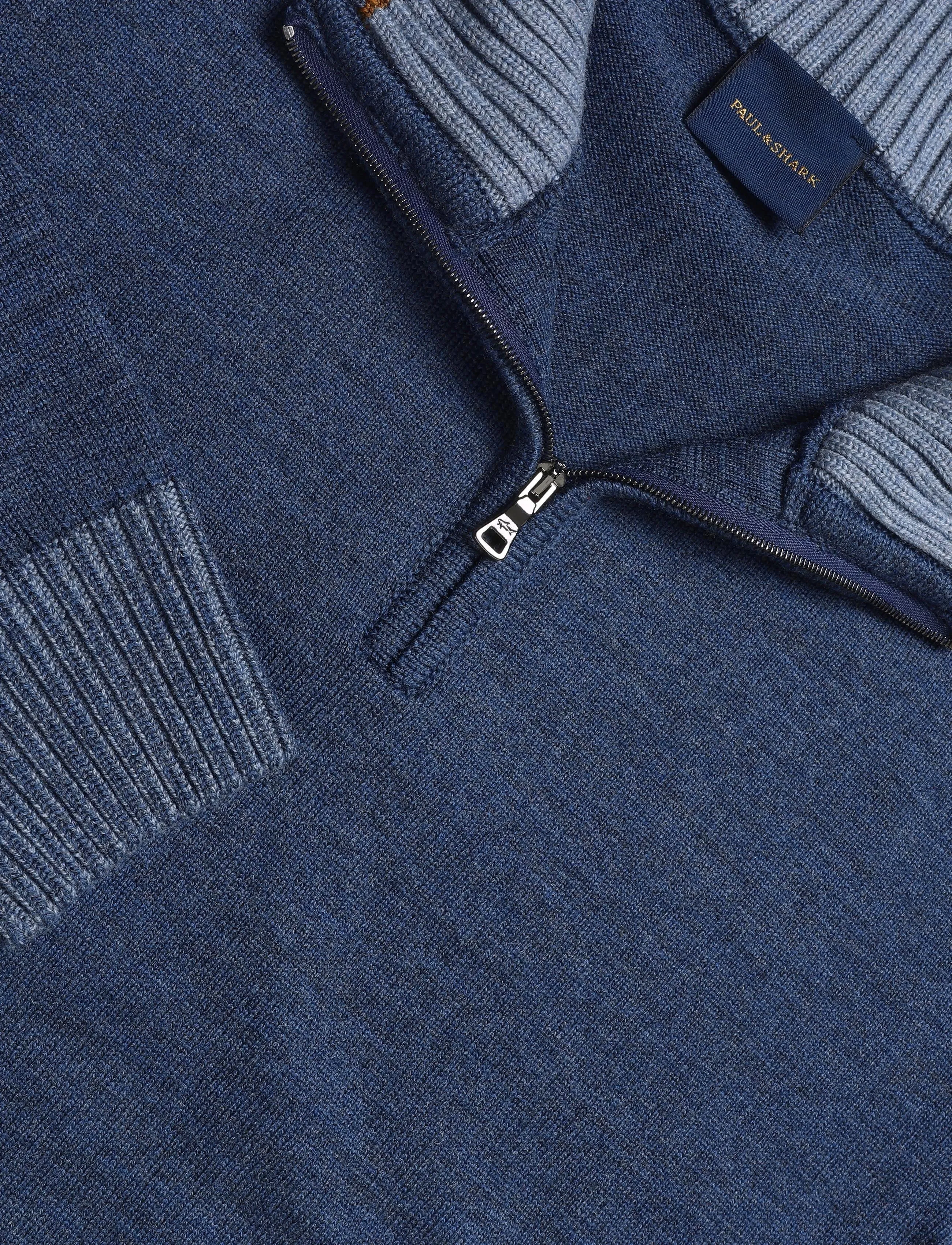 Paul & Shark - MEN'S KNITTED WOOL ZIPPED SWEATER - pullover mit halbem reißverschluss - cadet blue - 2