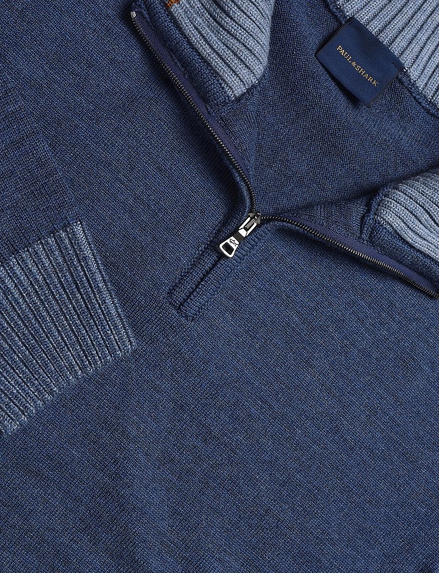 Paul & Shark - MEN'S KNITTED WOOL ZIPPED SWEATER - pullover mit halbem reißverschluss - cadet blue - 2