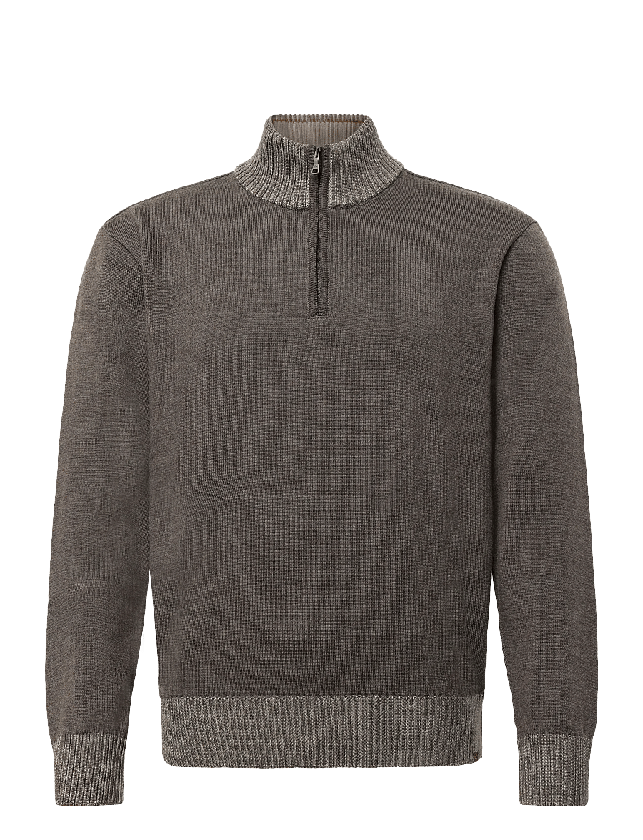 Paul & Shark - MEN'S KNITTED WOOL ZIPPED SWEATER - pullover mit halbem reißverschluss - melange taupe - 0