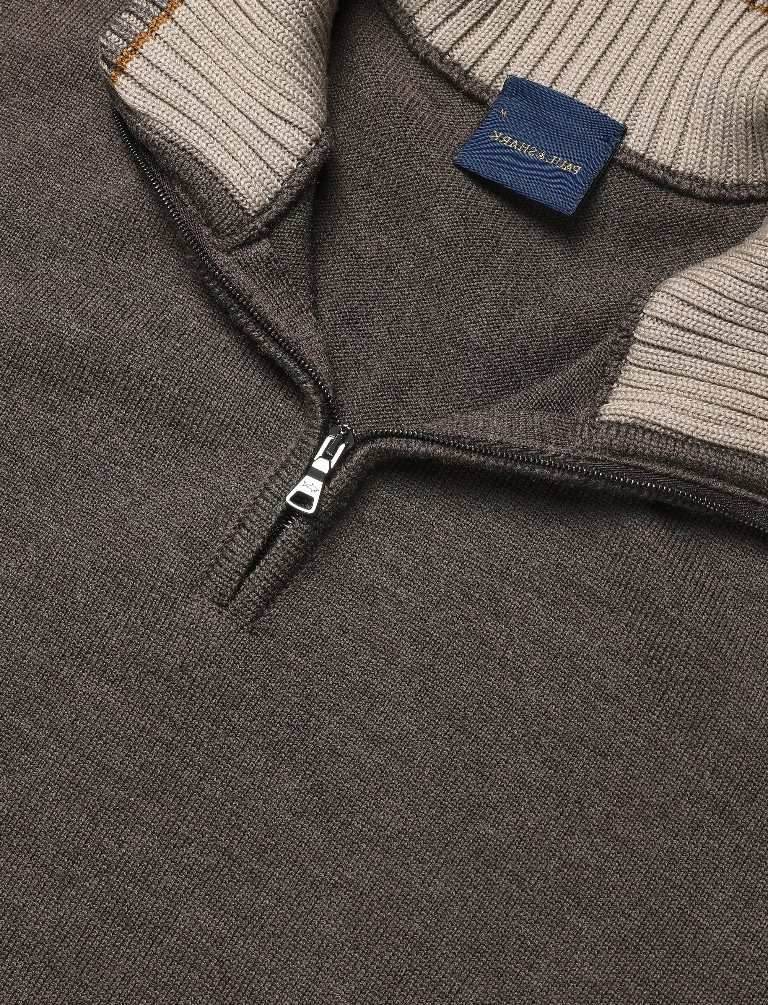 Paul & Shark - MEN'S KNITTED WOOL ZIPPED SWEATER - pullover mit halbem reißverschluss - melange taupe - 2