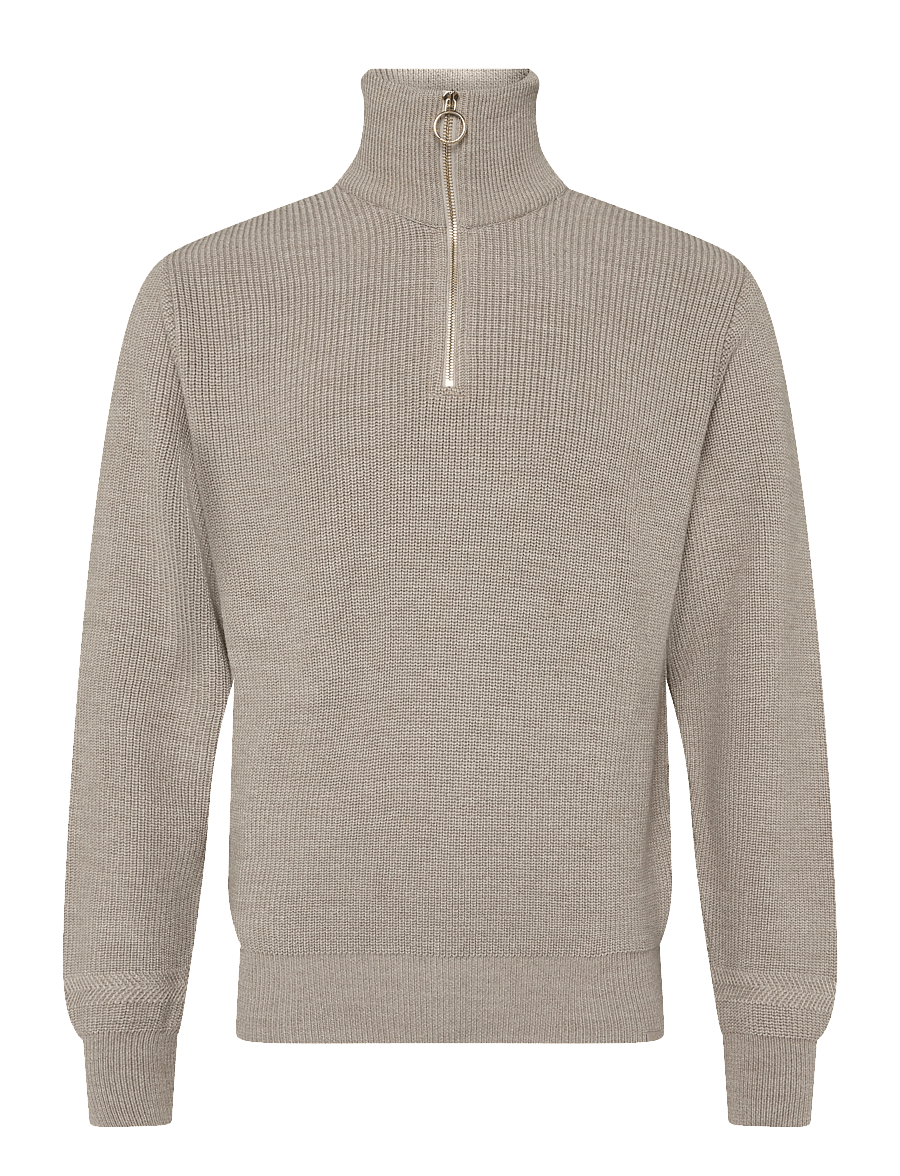 Paul & Shark - MEN'S KNITTED WOOL ZIPPED SWEATER - half zip-tröjor - beige - gold - 1