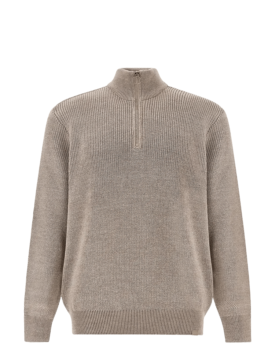 Paul & Shark - MEN'S KNITTED WOOL ZIPPED SWEATER - pullover mit halbem reißverschluss - beige - gold - 1