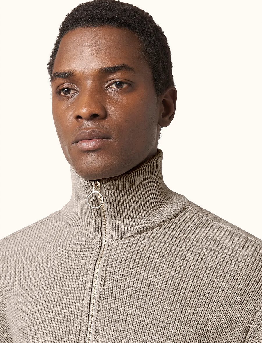 Paul & Shark - MEN'S KNITTED WOOL ZIPPED SWEATER - pullover mit halbem reißverschluss - beige - gold - 0