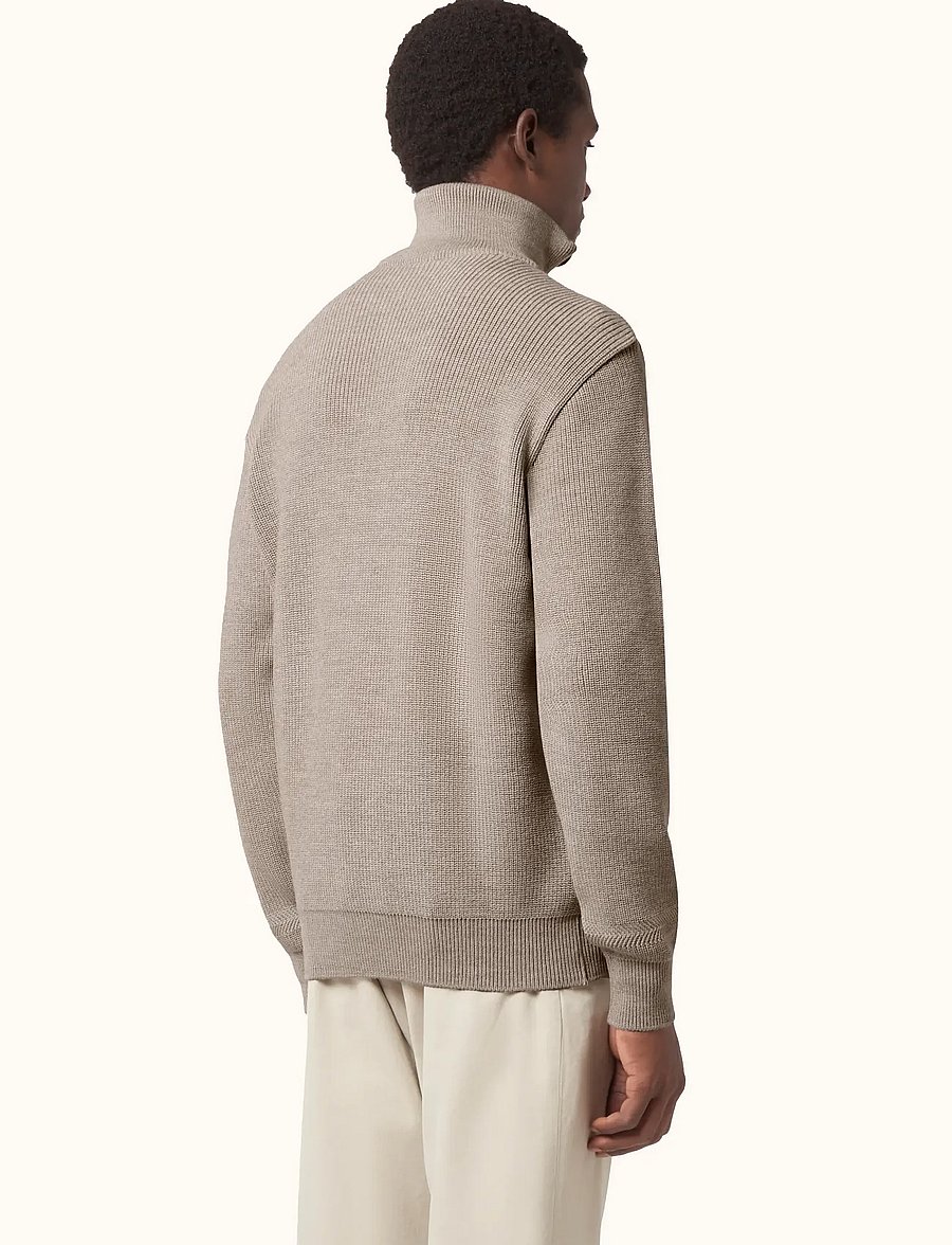 Paul & Shark - MEN'S KNITTED WOOL ZIPPED SWEATER - pullover mit halbem reißverschluss - beige - gold - 2