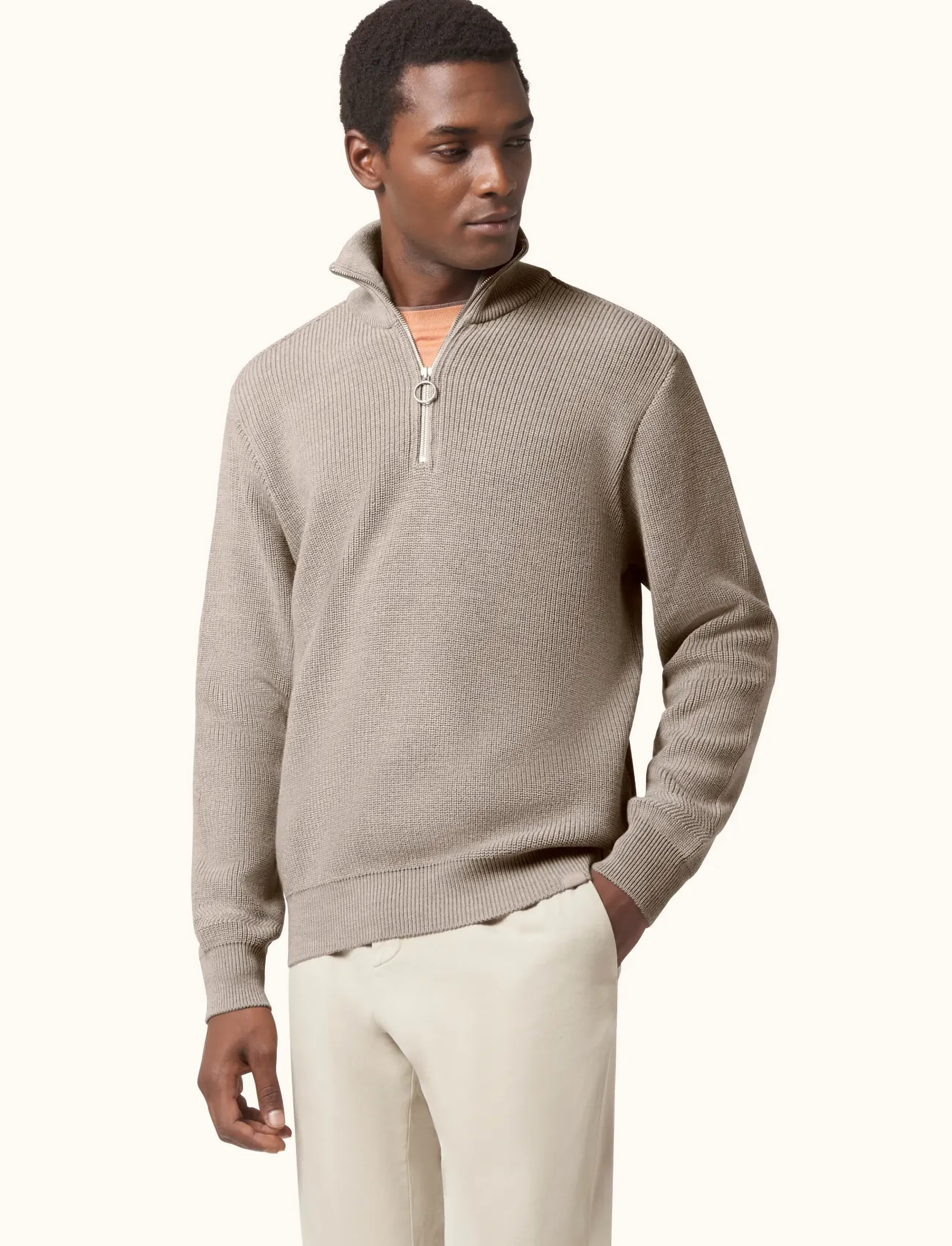 Paul & Shark - MEN'S KNITTED WOOL ZIPPED SWEATER - pullover mit halbem reißverschluss - beige - gold - 3