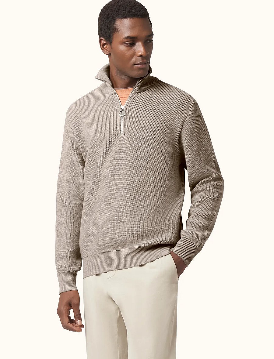 Paul & Shark - MEN'S KNITTED WOOL ZIPPED SWEATER - pullover mit halbem reißverschluss - beige - gold - 3