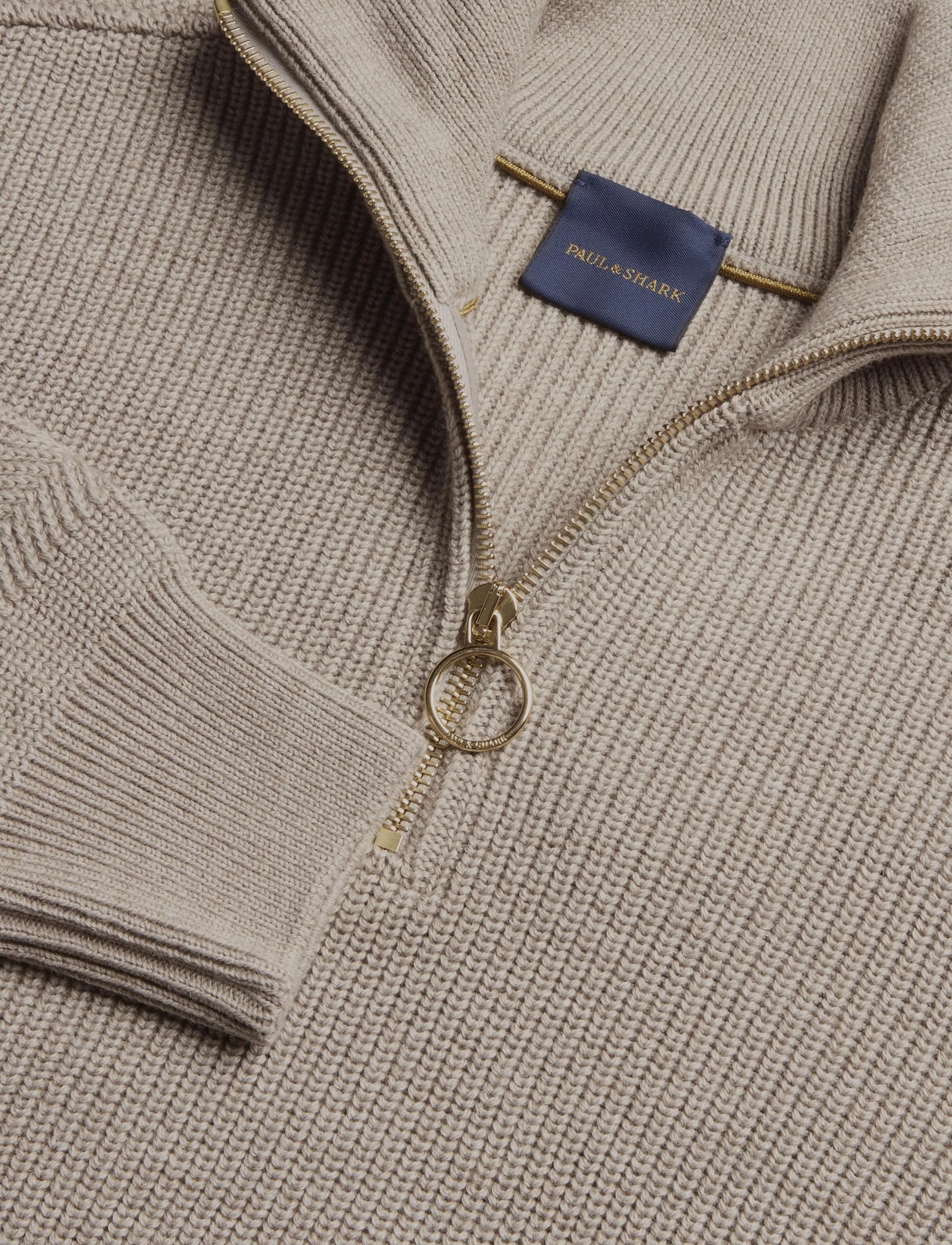 Paul & Shark - MEN'S KNITTED WOOL ZIPPED SWEATER - half zip-tröjor - beige - gold - 5