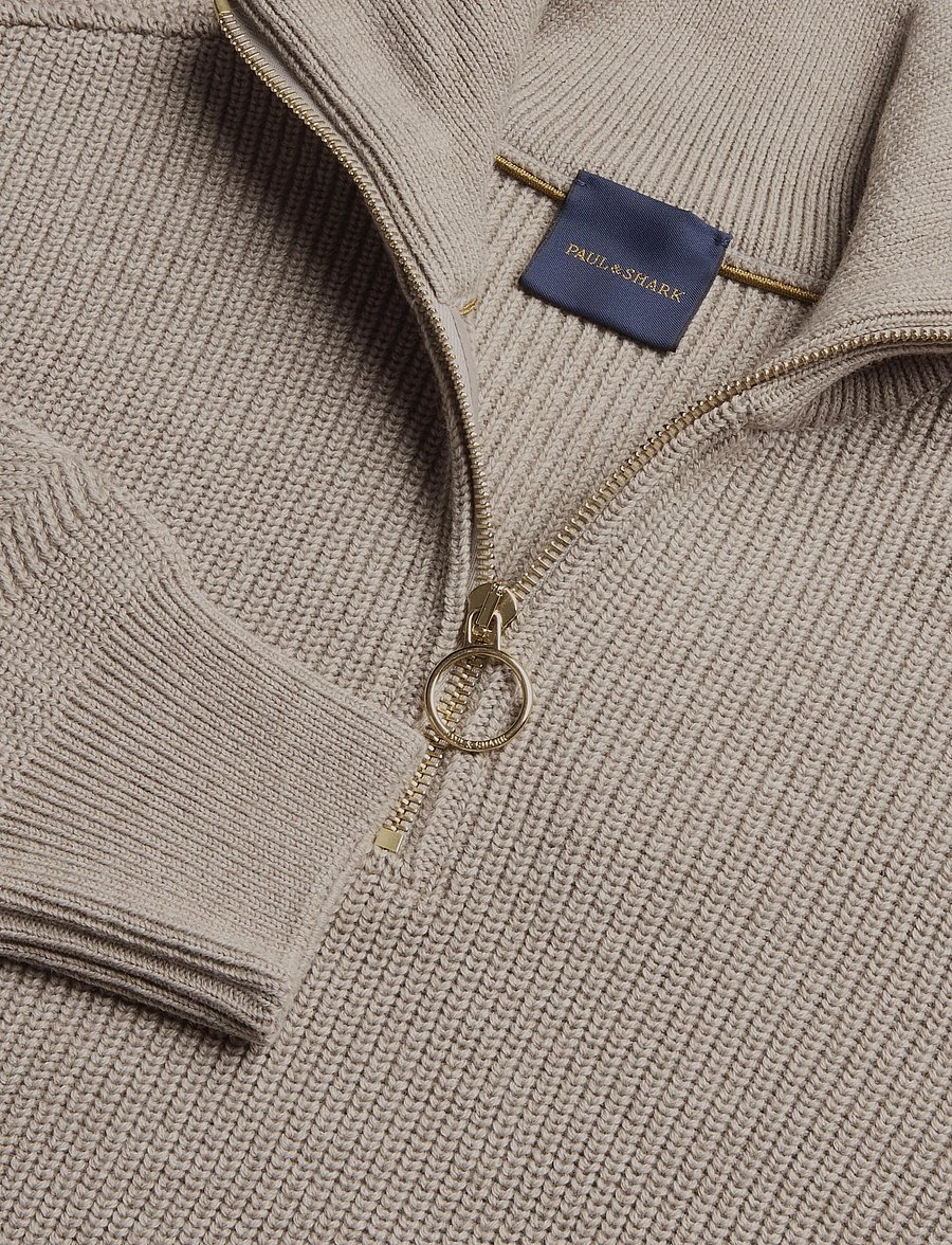 Paul & Shark - MEN'S KNITTED WOOL ZIPPED SWEATER - half zip-tröjor - beige - gold - 5
