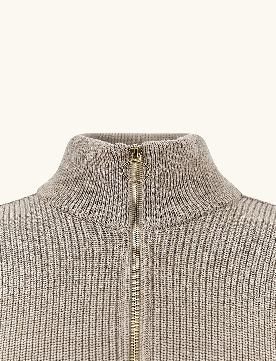 Paul & Shark - MEN'S KNITTED WOOL ZIPPED SWEATER - pullover mit halbem reißverschluss - beige - gold - 4