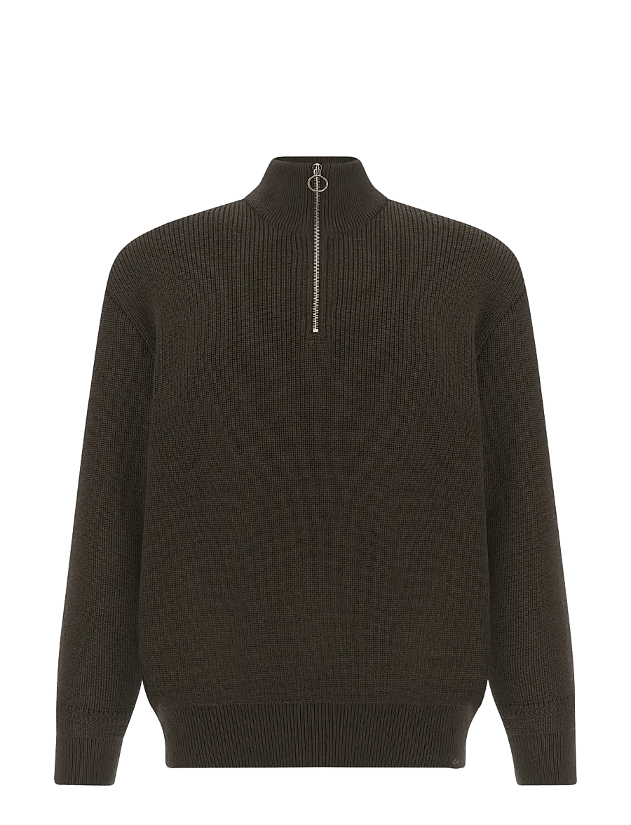 Paul & Shark - MEN'S KNITTED WOOL ZIPPED SWEATER - pullover mit halbem reißverschluss - brown - gold - 1