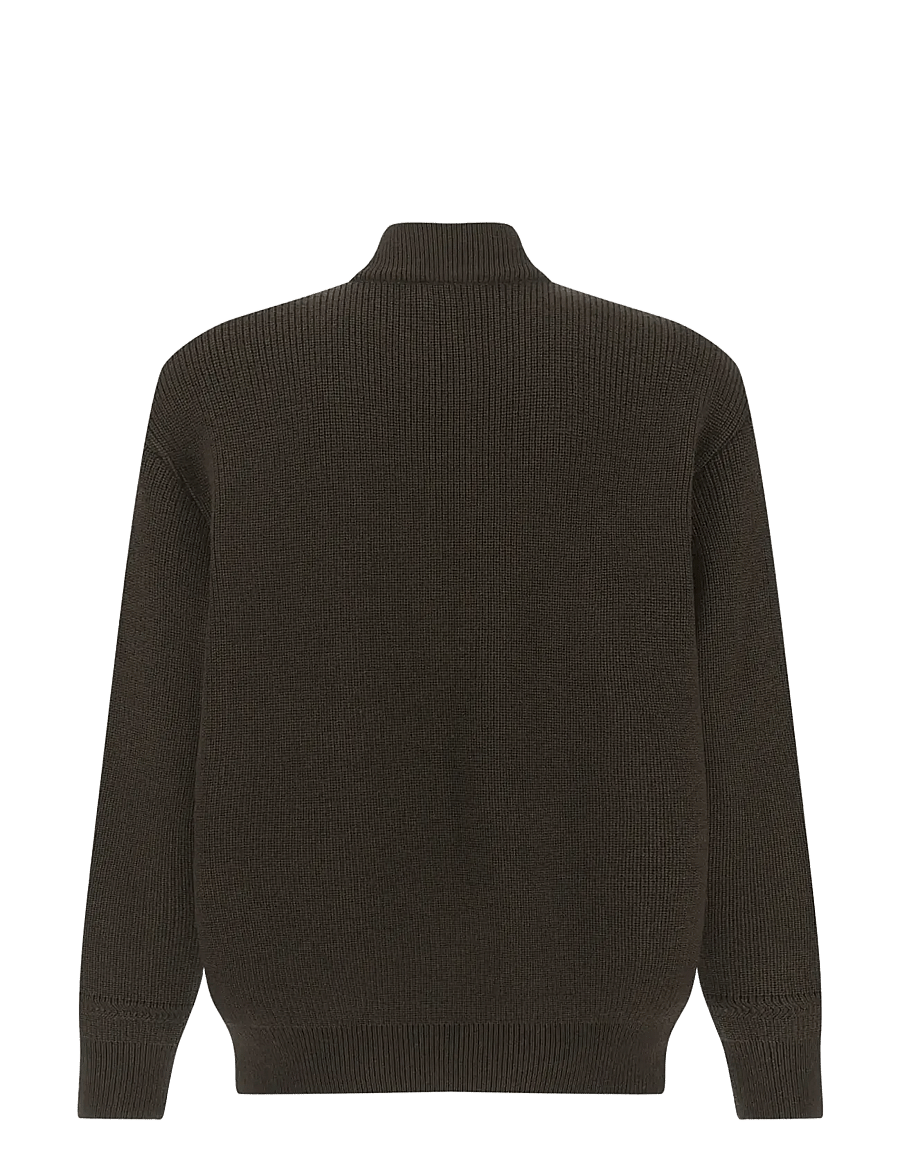Paul & Shark - MEN'S KNITTED WOOL ZIPPED SWEATER - pullover mit halbem reißverschluss - brown - gold - 2