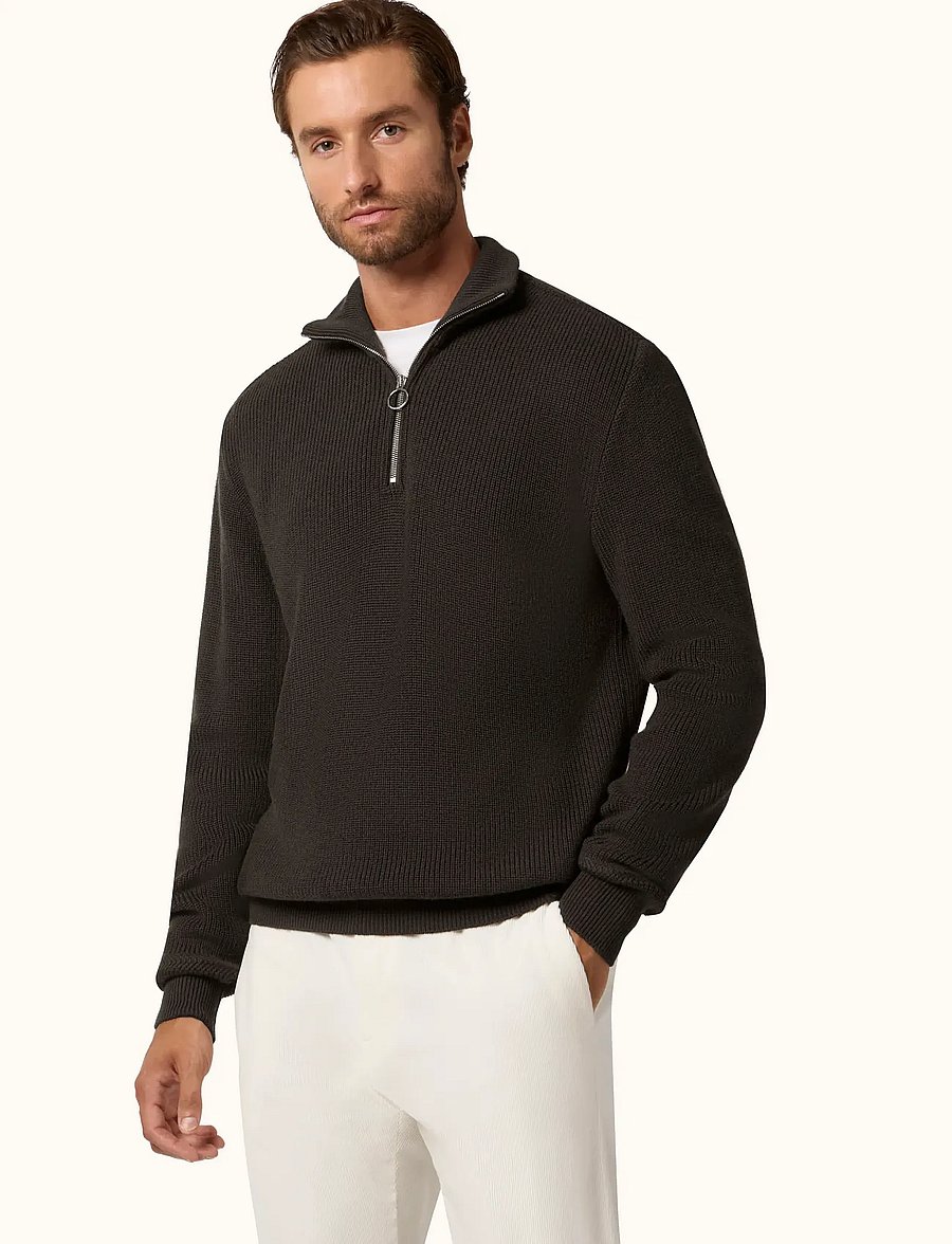 Paul & Shark - MEN'S KNITTED WOOL ZIPPED SWEATER - pullover mit halbem reißverschluss - brown - gold - 4