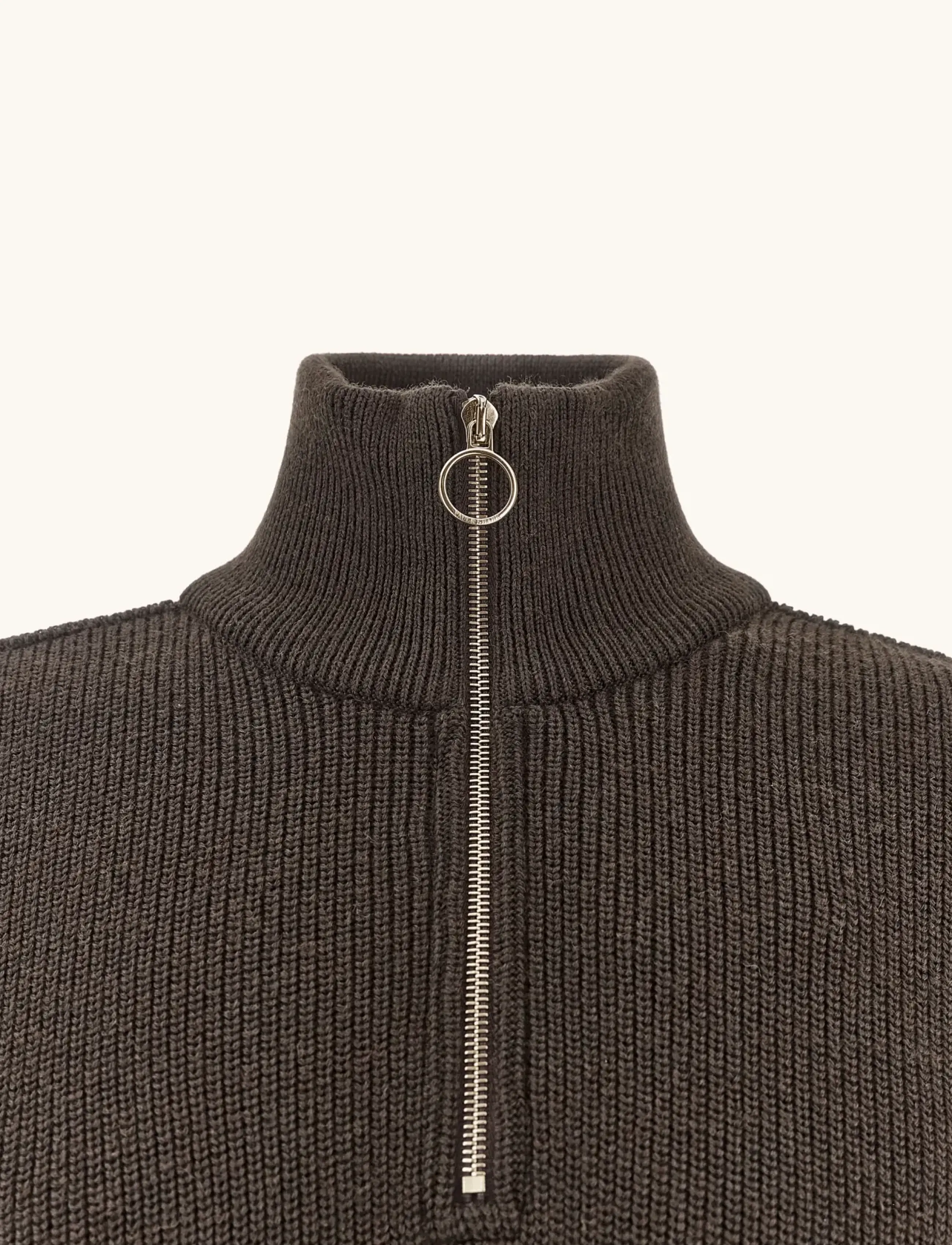Paul & Shark - MEN'S KNITTED WOOL ZIPPED SWEATER - pullover mit halbem reißverschluss - brown - gold - 5