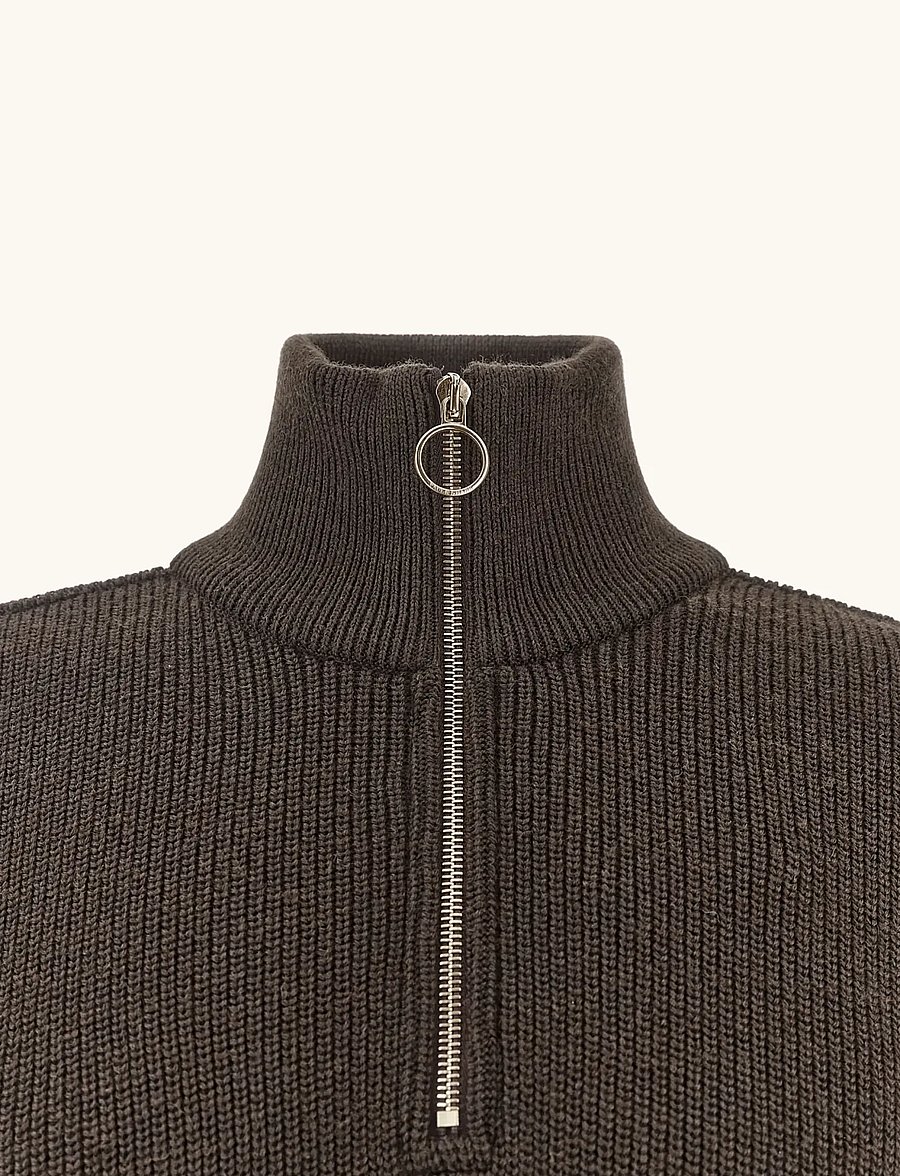 Paul & Shark - MEN'S KNITTED WOOL ZIPPED SWEATER - pullover mit halbem reißverschluss - brown - gold - 5