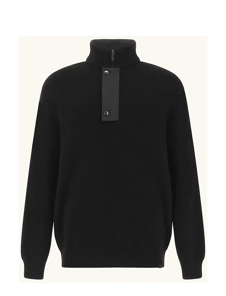 Paul & Shark - MEN'S KNITTED WOOL POLYESTER ZIPPED SWEATER - half zip-tröjor - black - 1